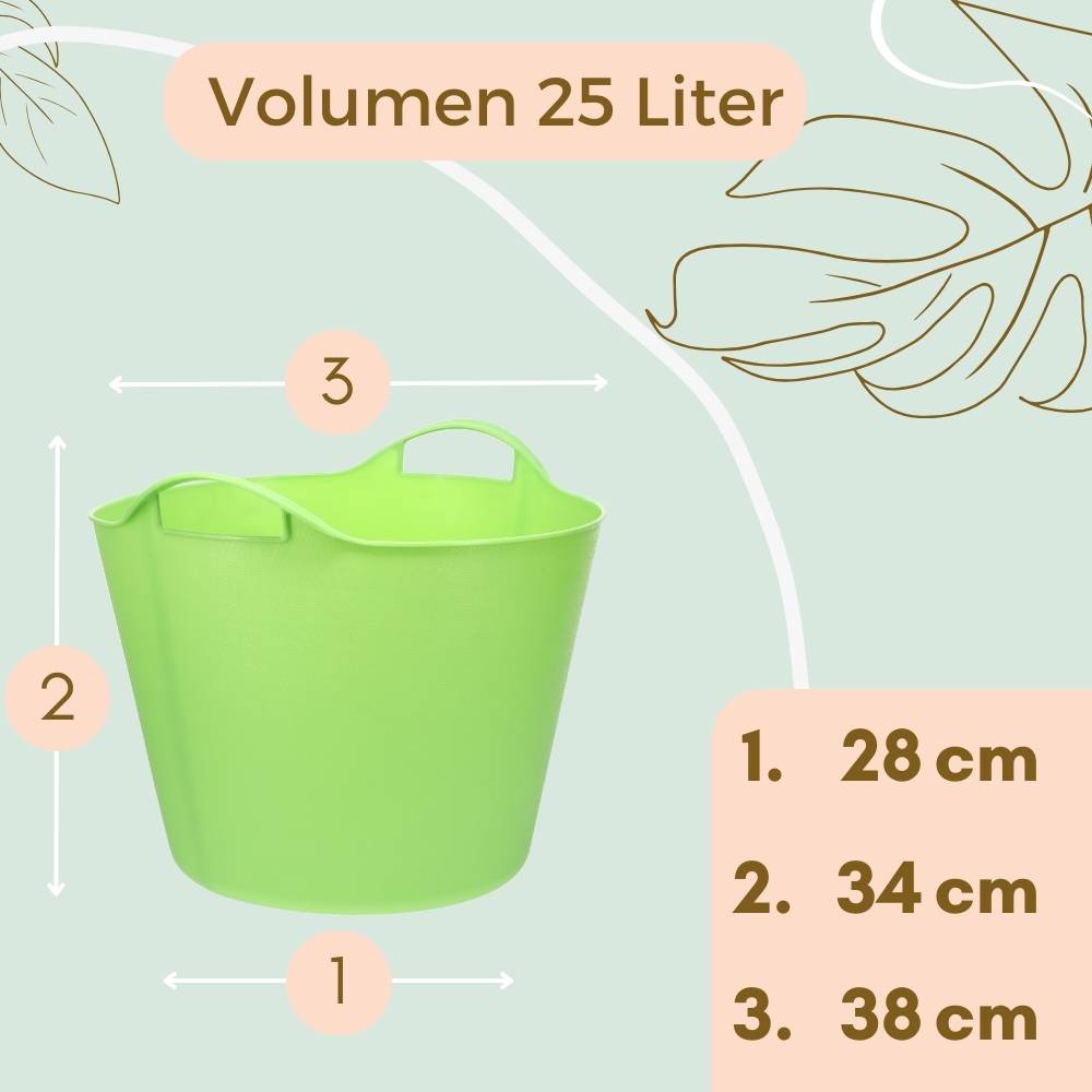 2x Flexibler Eimer 25 L Wäschewanne Mehrzweckkorb Wäschekorb flexibel rund Gartenkorb Flexible Wanne Plastikkorb mit Henkel Futtertrog Pferd