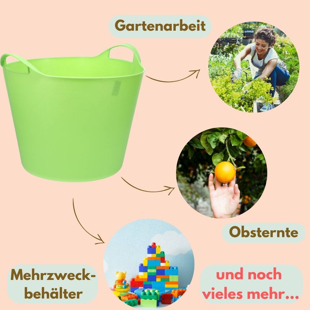 2x Flexibler Eimer 42 L Wäschewanne Mehrzweckkorb Wäschekorb flexibel rund Gartenkorb Flexible Wanne Plastikkorb mit Henkel Futtertrog Pferd