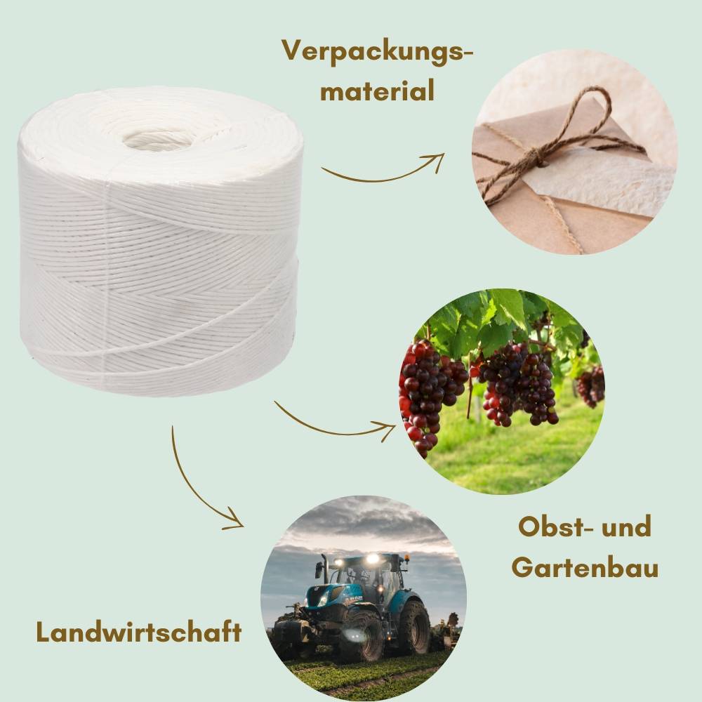 2x Kordelband Bindegarn 1000 m Gartenschnur Pflanzschnur Bindeschnur Schnur Garn Pressengarn PP Kordel Polypropylen Erntegarn