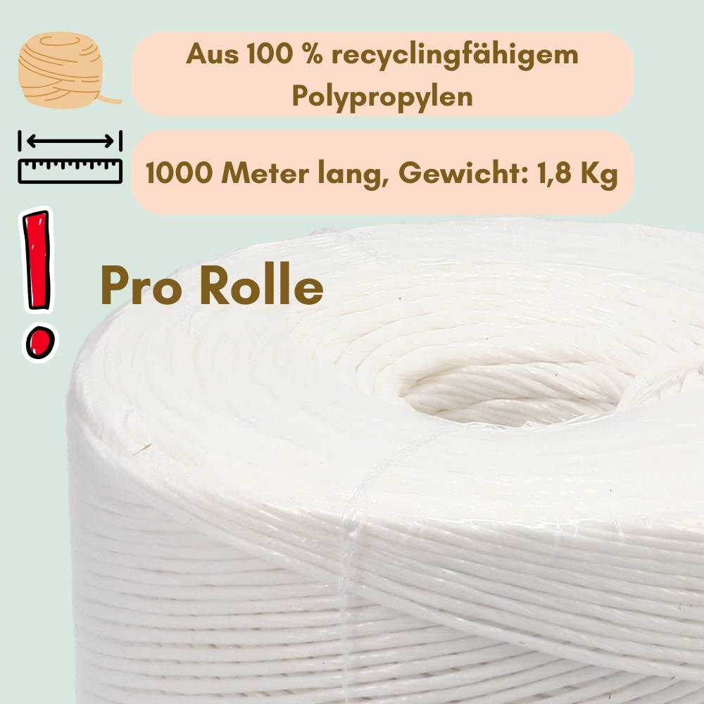 2x Kordelband Bindegarn 1000 m Gartenschnur Pflanzschnur Bindeschnur Schnur Garn Pressengarn PP Kordel Polypropylen Erntegarn