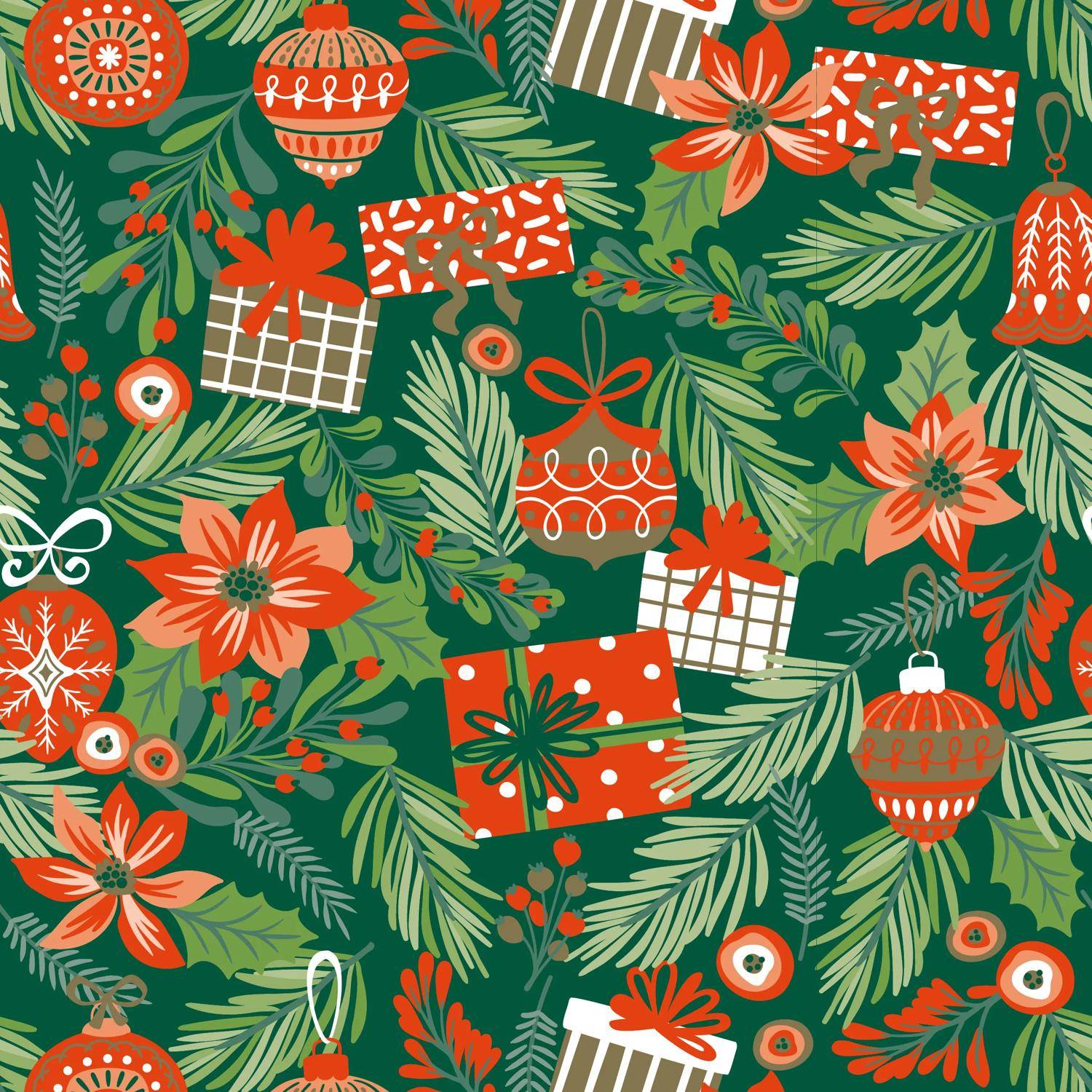 Clairefontaine Geschenkpapier Excellia 80g, Rolle 50x0,70m, Xmas Grün 202117C