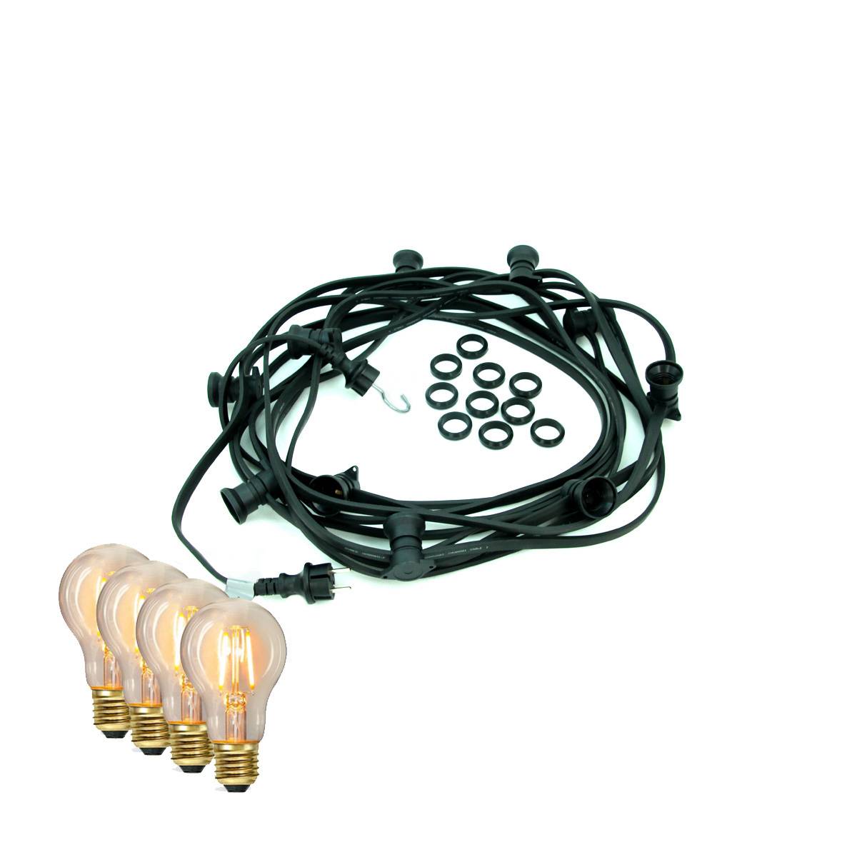Illu Partylichterkette Außen Biergarten 50m schwarz 50x LED Filament Glühbirne