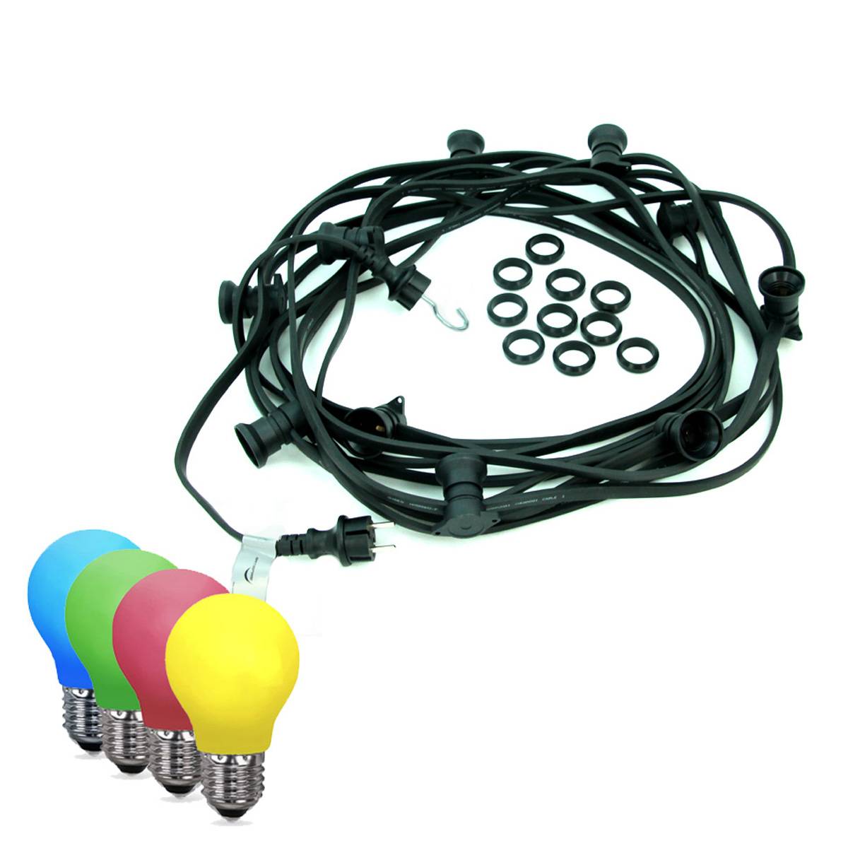 Illu- Partylichterkette 20m schwarz Außen Biergarten 20 bunte LED Tropfenlampen
