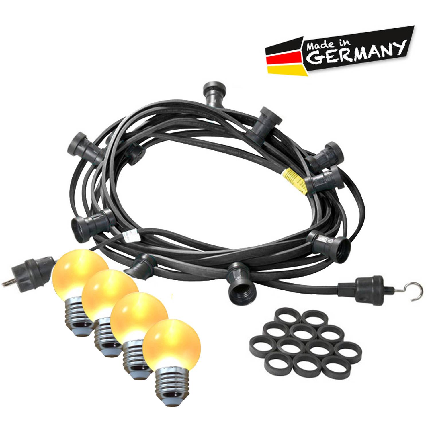 Illu- Partylichterkette 40m Schwarz Terrasse Garten 40 Ultra-Warmweiße LED Kugeln