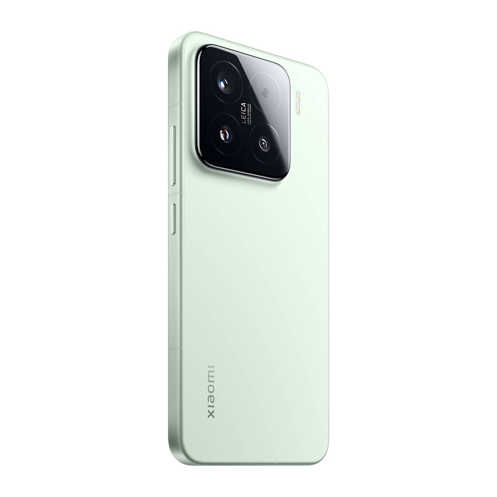 Minzgrünes Xiaomi-Smartphone von hinten gezeigt, das ein großes quadratisches Dreifach-Kameramodul oben links hervorhebt.