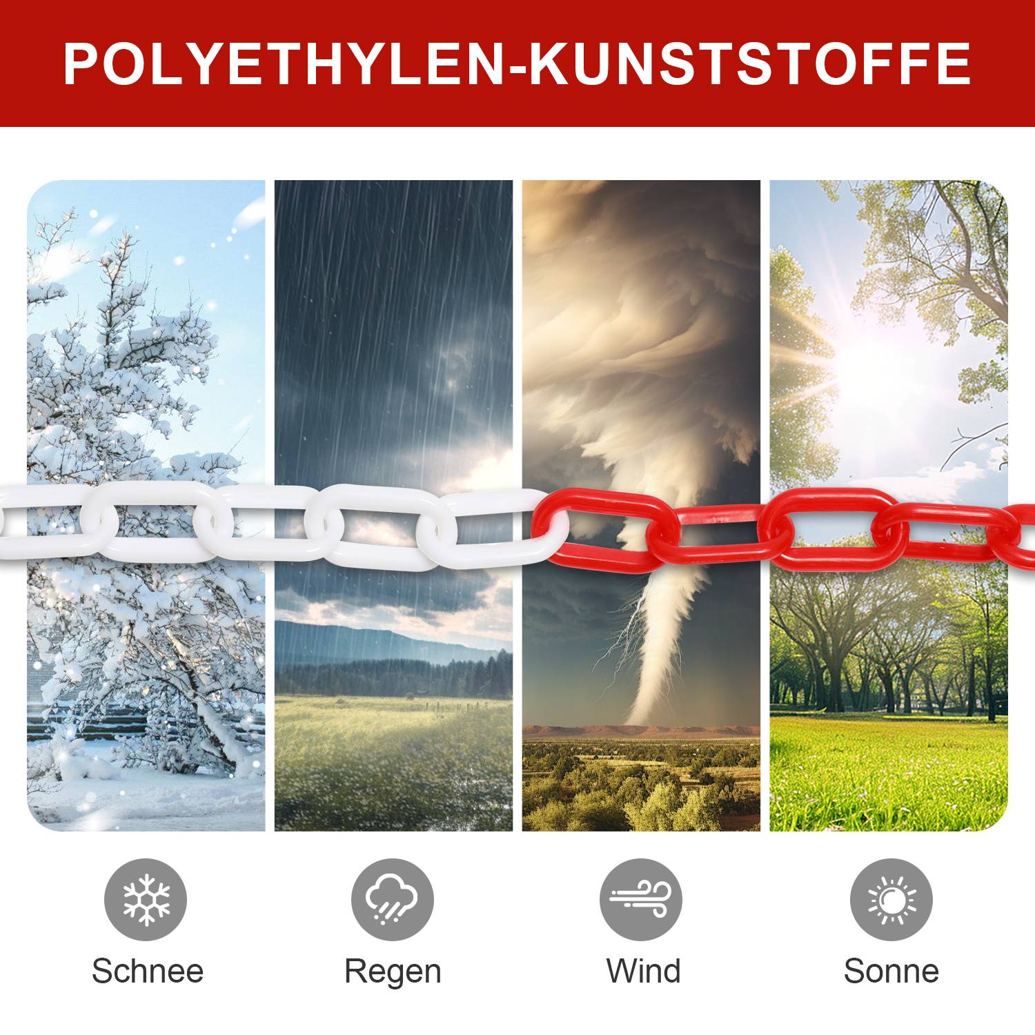 Absperrkette Kunststoffkette Rot Weiß 6mm Stärke für Parkplätze und Parkplatzsperren 25m