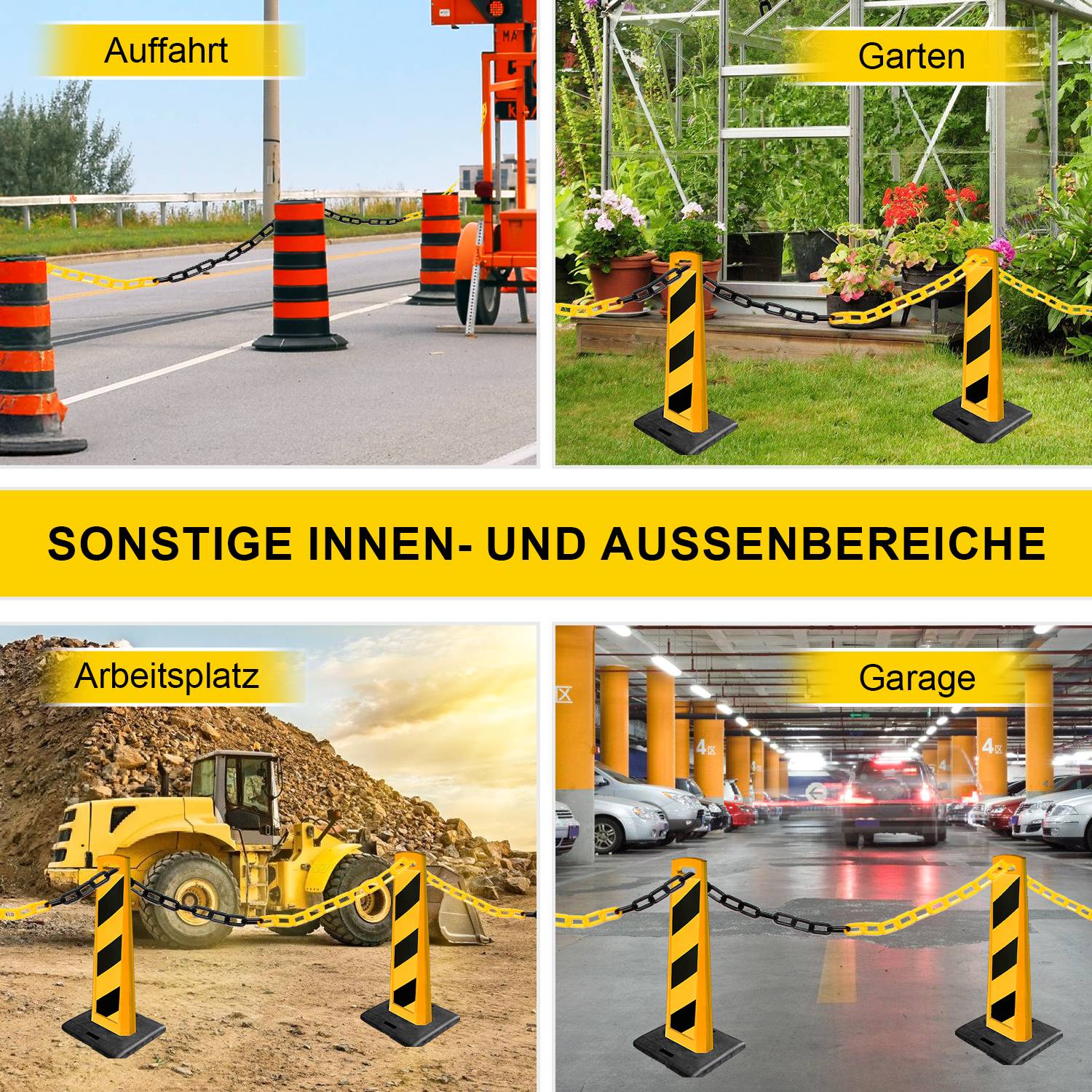 Absperrkette Kunststoffkette schwarz gelb 6mm Stärke für Parkplätze und Parkplatzsperren 25m