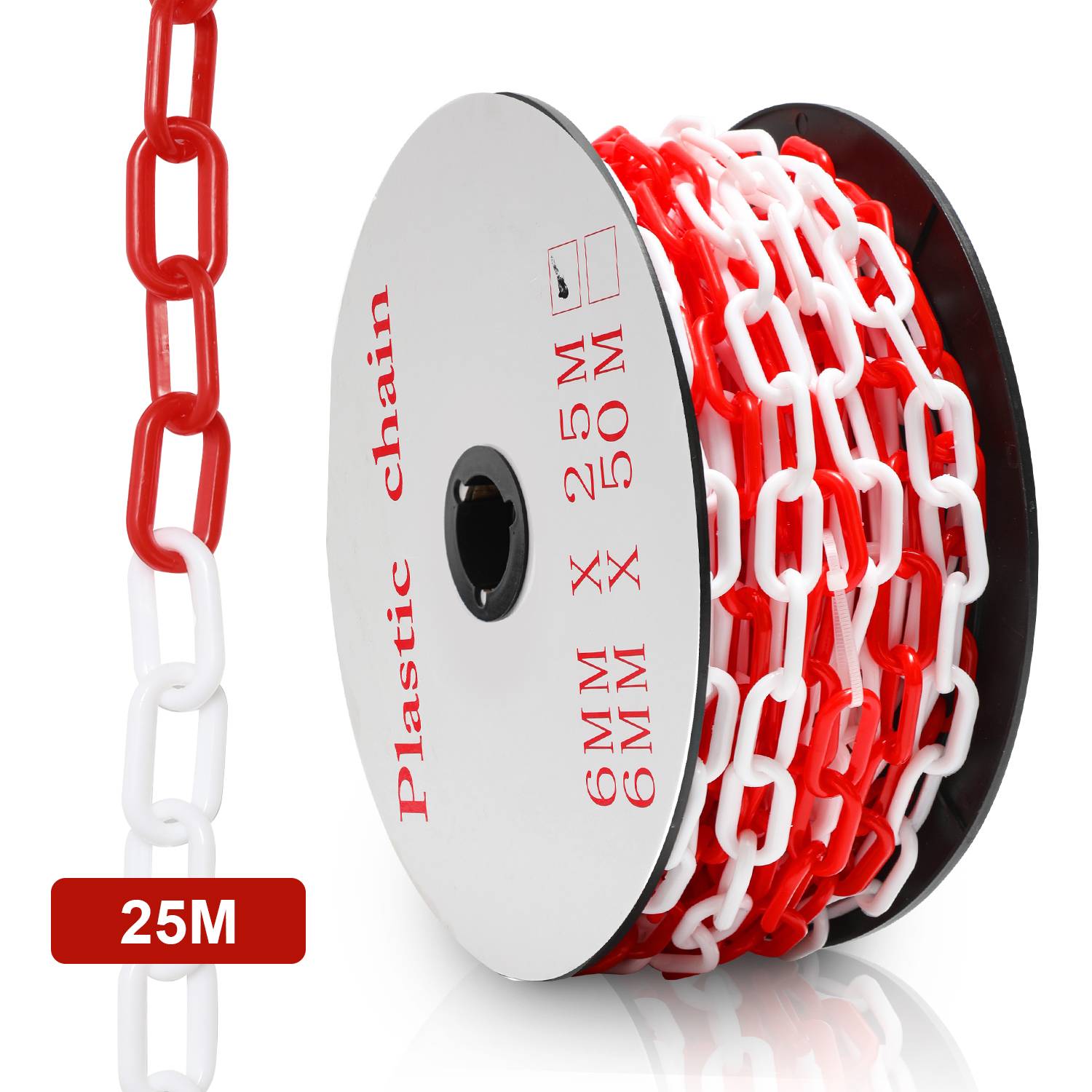 Absperrkette Kunststoffkette Rot Weiß 6mm Stärke für Parkplätze und Parkplatzsperren 50m