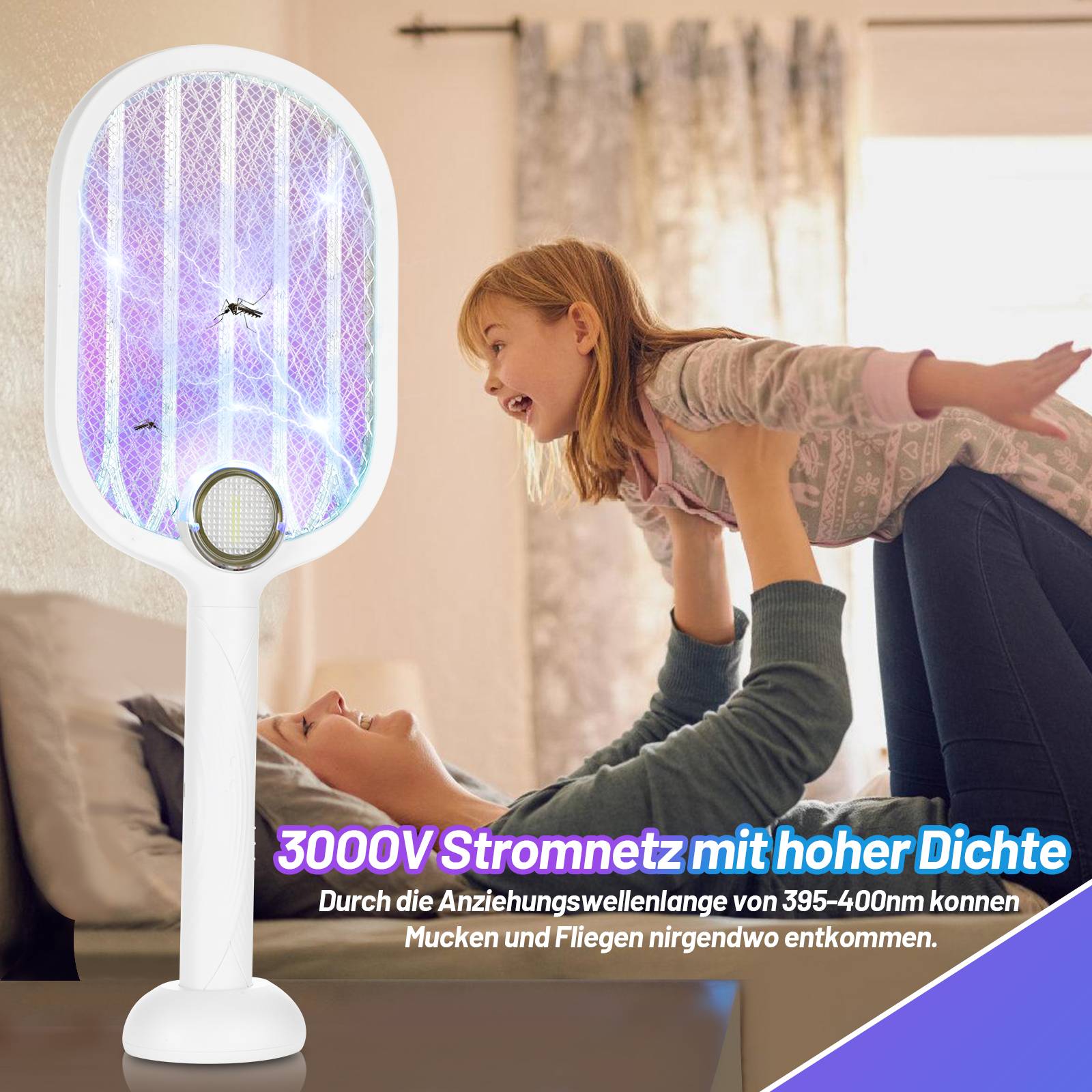 2 in 1 Elektrische Fliegenklatsche Fliegenfänger Mücken Insektenvernichter USB Wiederaufladbar Set Mückenklatsche Insektenfalle Insektenschutz