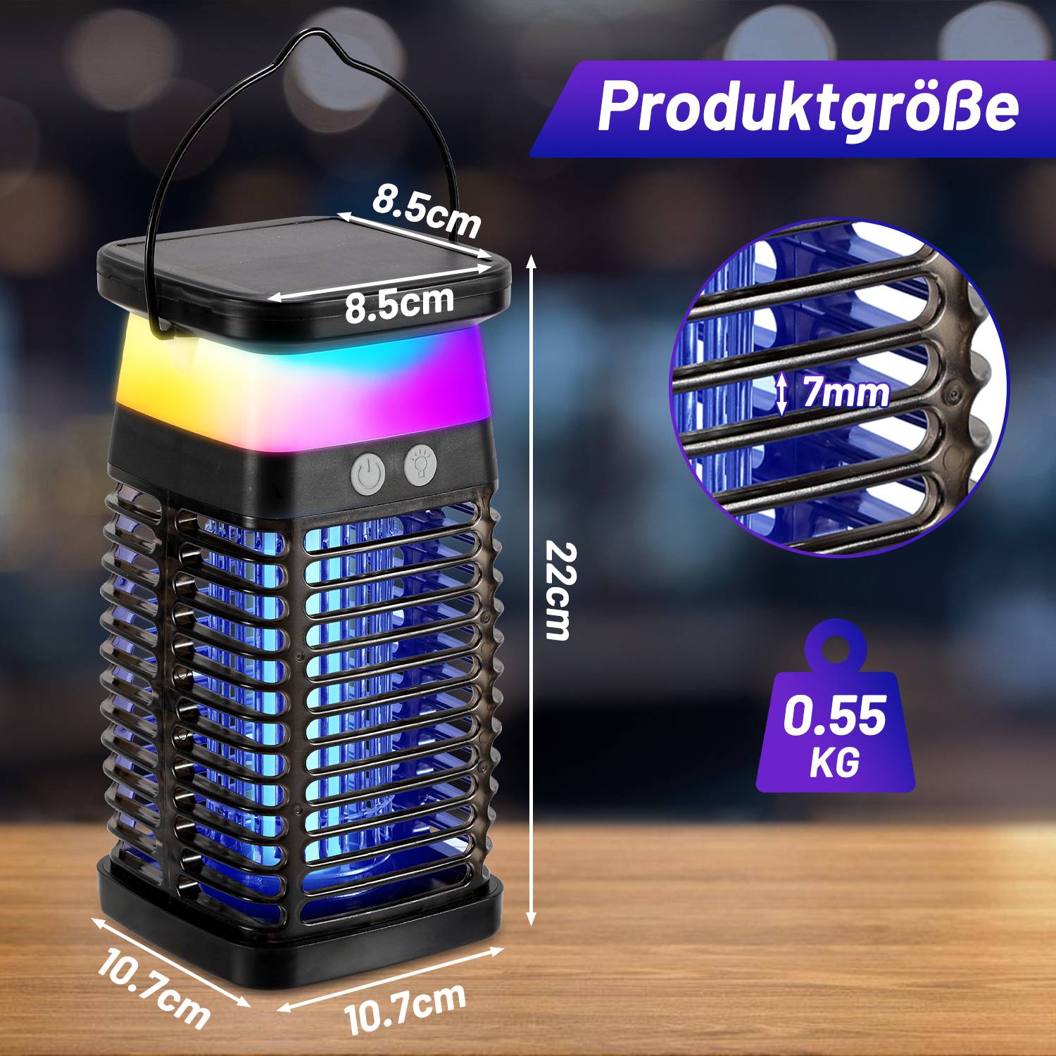 4W Elektrischer Insektenvernichter Solar UV Licht Mückenlampe Mit RGB-Licht Insektenfalle Insektenlampe Mückenvernichter Fliegenfalle Moskito