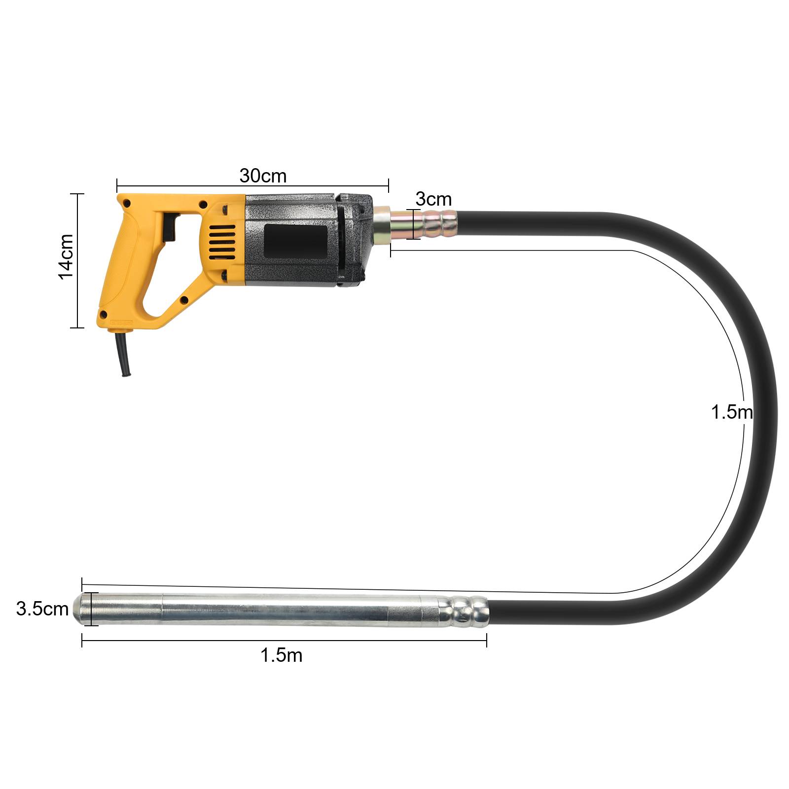 Elektro Betonrüttler Flaschenrüttler Rüttelflasche Innenrüttler Elektro Rüttler Ø35mm 1000W + 1.5m Schlauch