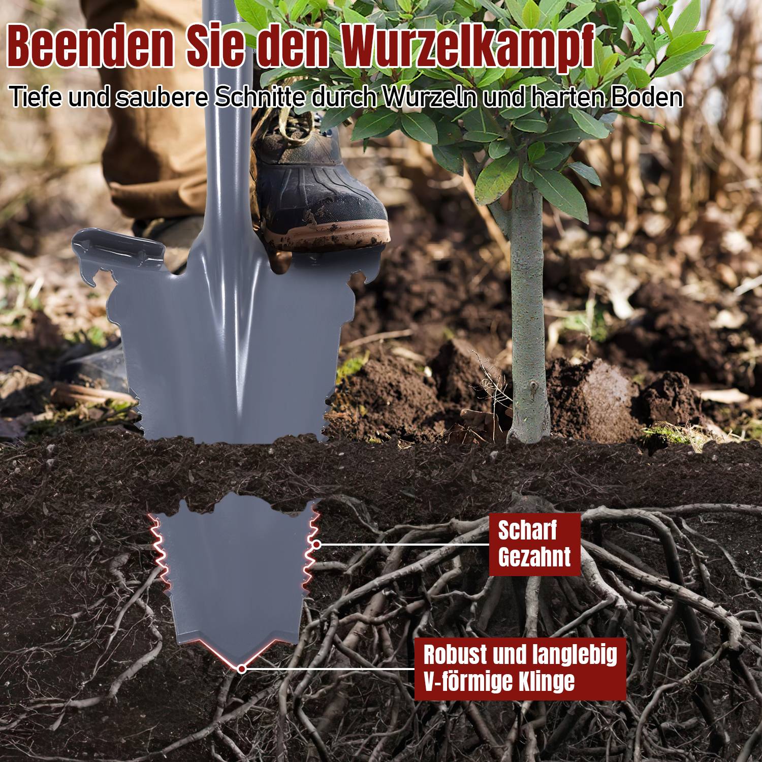 Metal Spaten Spitz mit Stahlstiel All-in-One Spaten - Gärtnerspaten für Streugut、Ton Böden