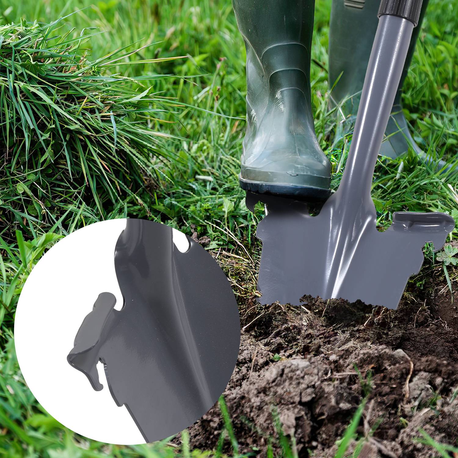 Metal Spaten Spitz mit Stahlstiel All-in-One Spaten - Gärtnerspaten für Streugut、Ton Böden