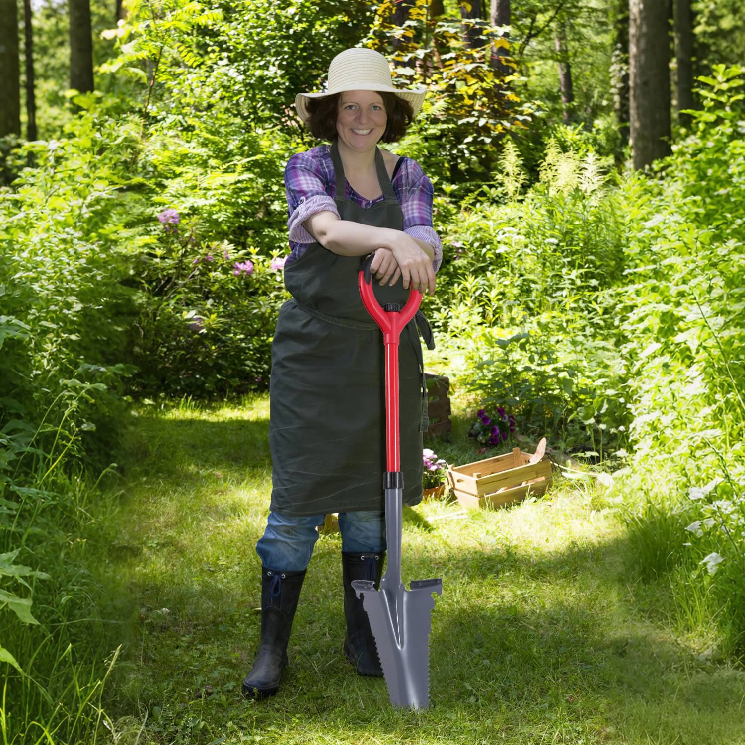 Metal Spaten Spitz mit Stahlstiel All-in-One Spaten - Gärtnerspaten für Streugut、Ton Böden