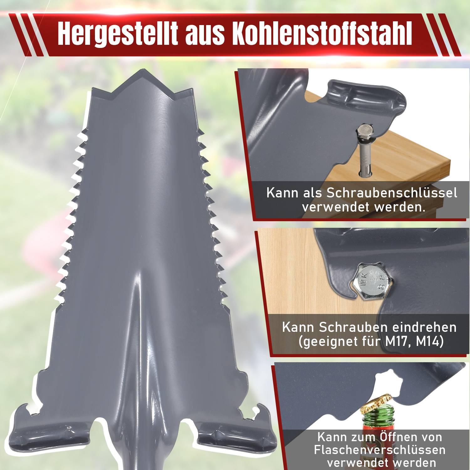 2pcs Spaten Garten umgekehrtes V-förmiges Blatt Spitz All-in-One Digger Wurzelspaten Rot