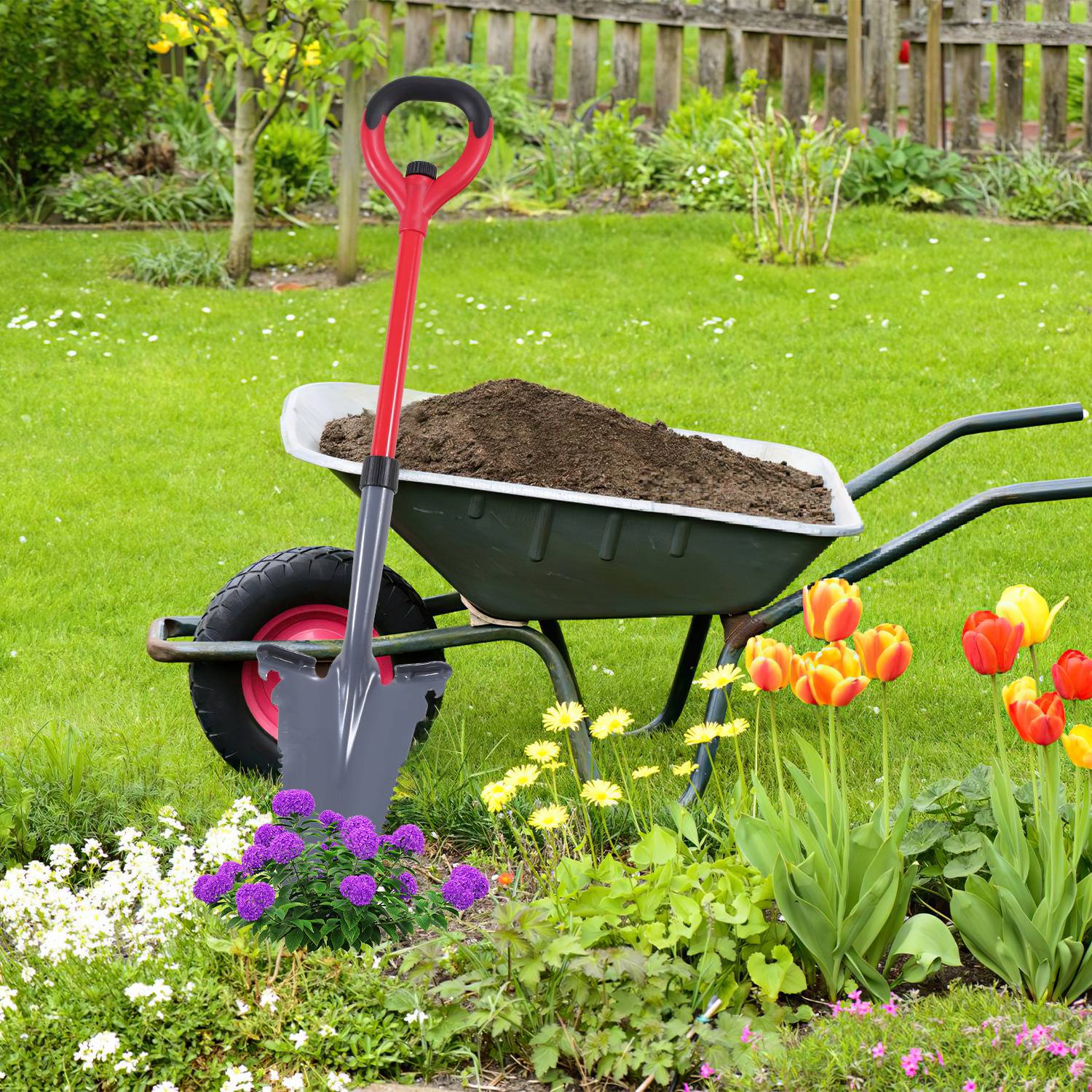 2pcs Spaten Garten umgekehrtes V-förmiges Blatt Spitz All-in-One Digger Wurzelspaten Rot