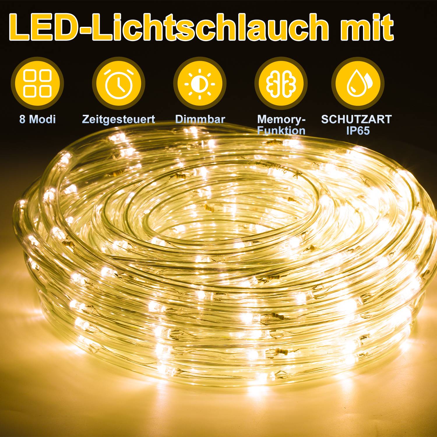 LED Lichtschlauch Komplett Set mit Zubehör Lichterkette Beleuchtung WarmWeiß 50 Meter LED für Drinnen/Draußen Weihnachten Beleuchtung Dekoration