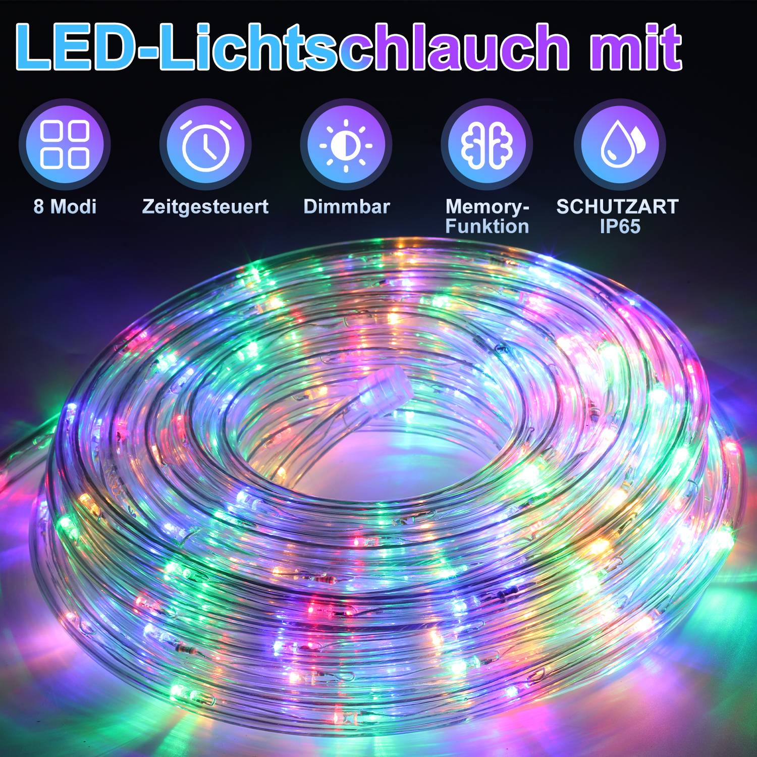 LED Lichtschlauch Komplett Set mit Zubehör Lichterkette Beleuchtung Bunt 20 Meter LED für Drinnen/Draußen Weihnachten Beleuchtung Dekoration Lichte