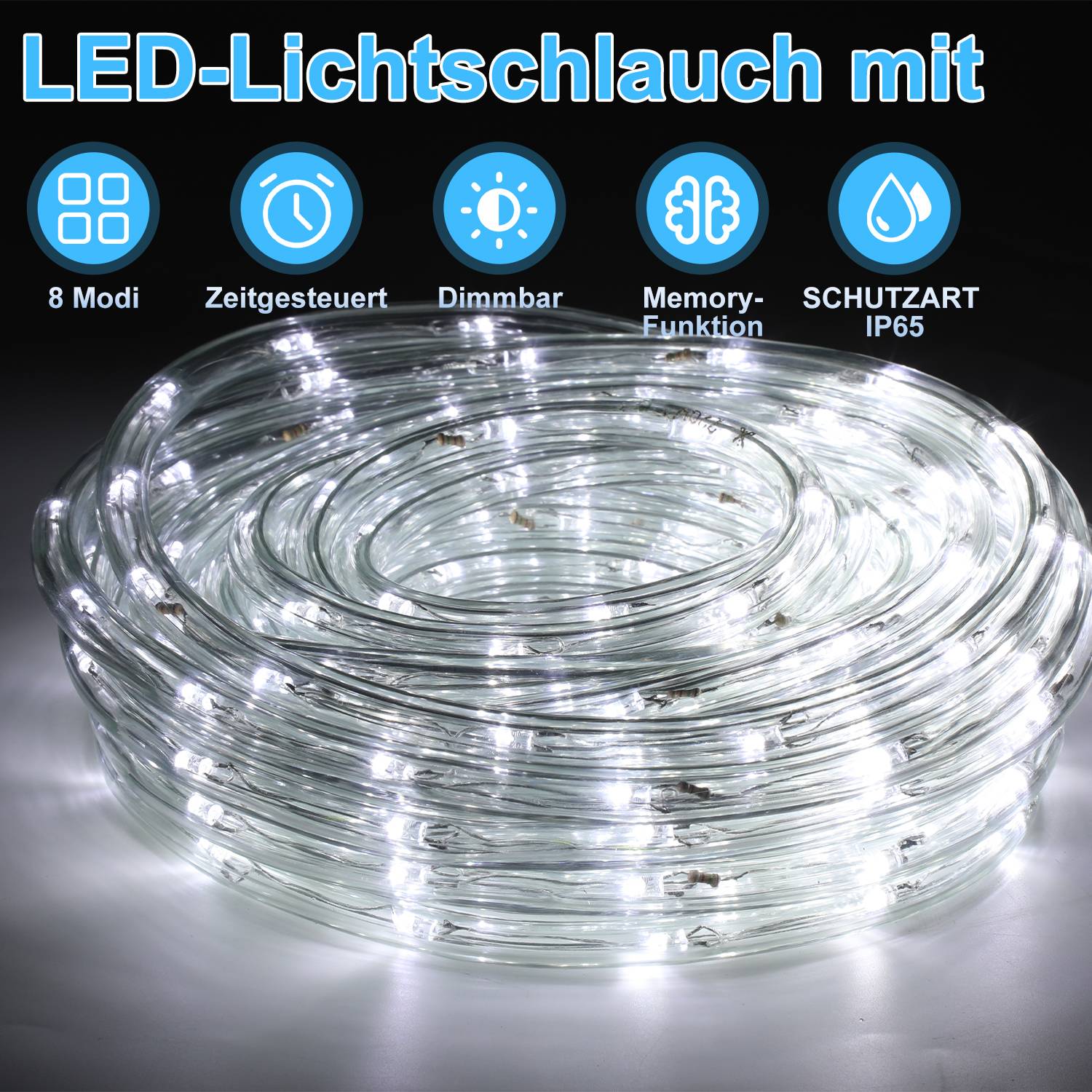 LED Lichtschlauch Komplett Set mit Zubehör Lichterkette Beleuchtung Kaltweiß 40 Meter LED für Drinnen/Draußen Weihnachten Beleuchtung Dekoration