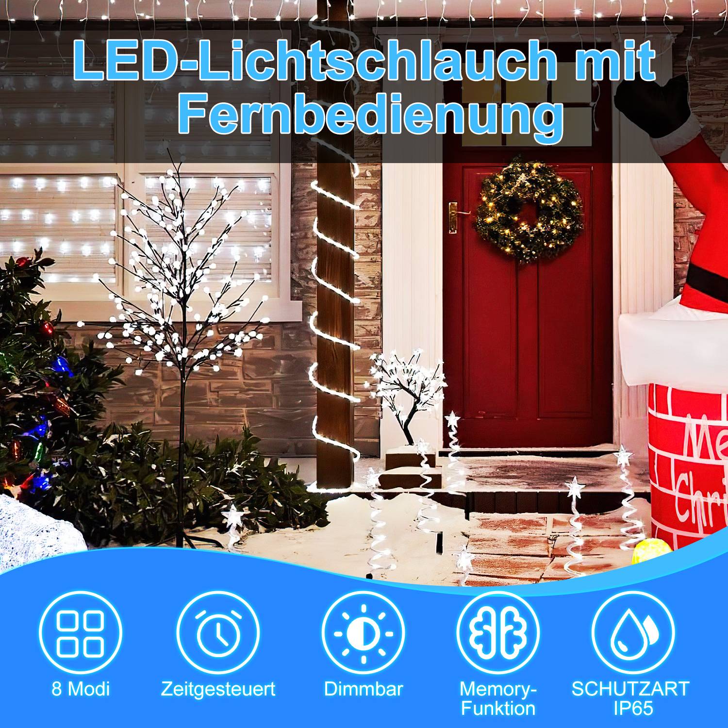 LED Lichtschlauch Komplett Set mit Zubehör Lichterkette Beleuchtung Kaltweiß 10 Meter LED für Drinnen/Draußen Weihnachten Beleuchtung Dekoration
