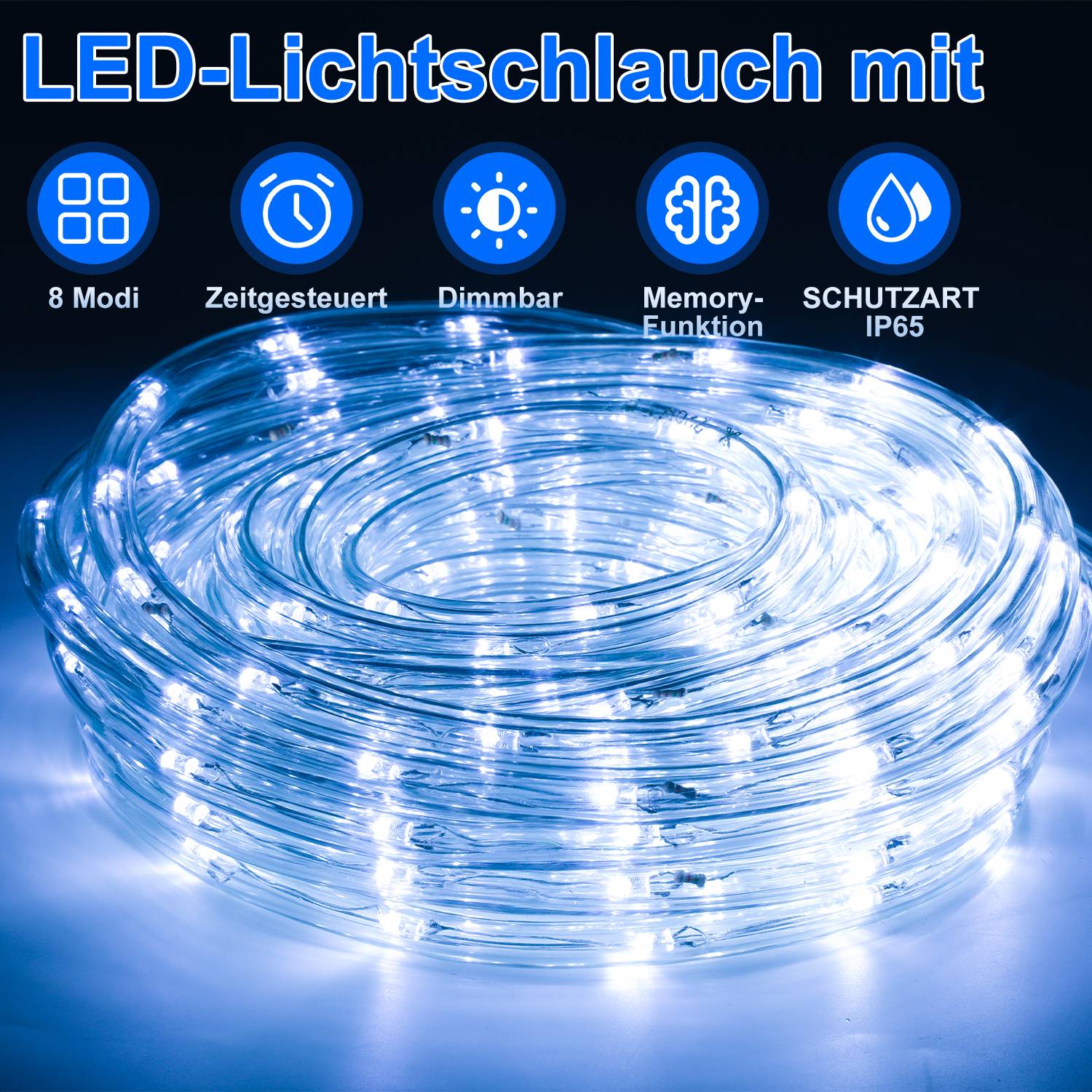 LED Lichtschlauch Komplett Set mit Zubehör Lichterkette Beleuchtung Blau 10 Meter LED für Drinnen/Draußen Weihnachten Beleuchtung Dekoration Lichte