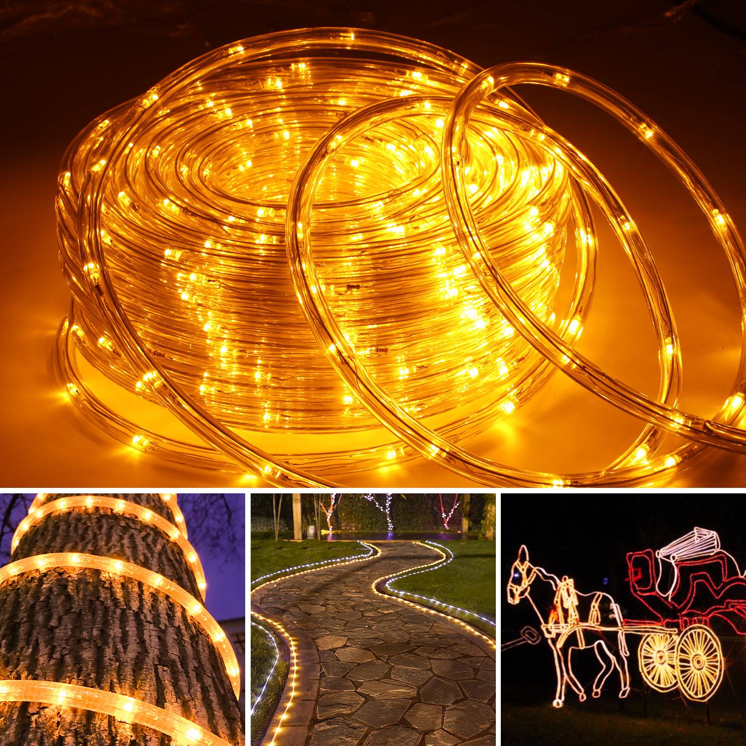 LED Lichtschlauch Komplett Set mit Zubehör Lichterkette Beleuchtung Gelb 10 Meter LED für Drinnen/Draußen Weihnachten Beleuchtung Dekoration Lichte