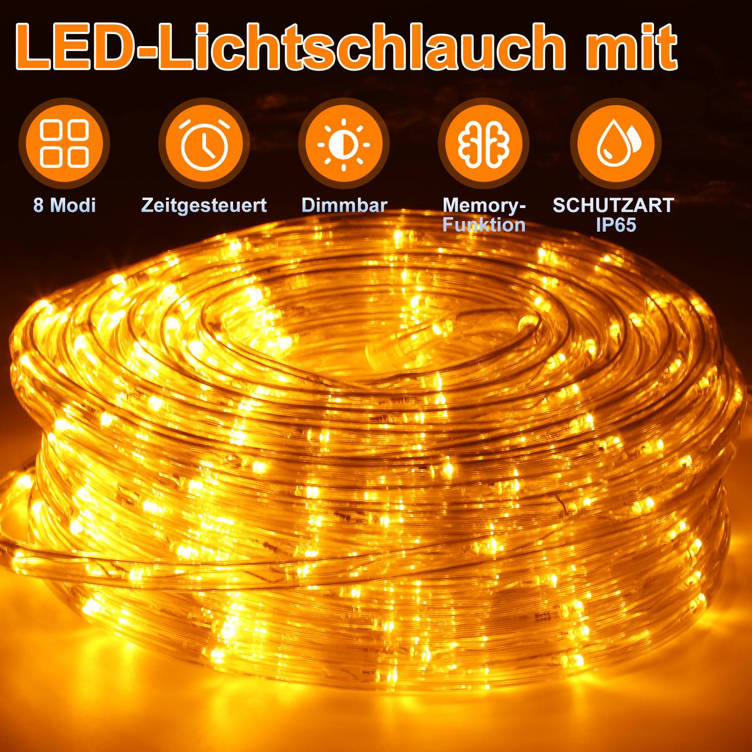 LED Lichtschlauch Komplett Set mit Zubehör Lichterkette Beleuchtung Gelb 10 Meter LED für Drinnen/Draußen Weihnachten Beleuchtung Dekoration Lichte