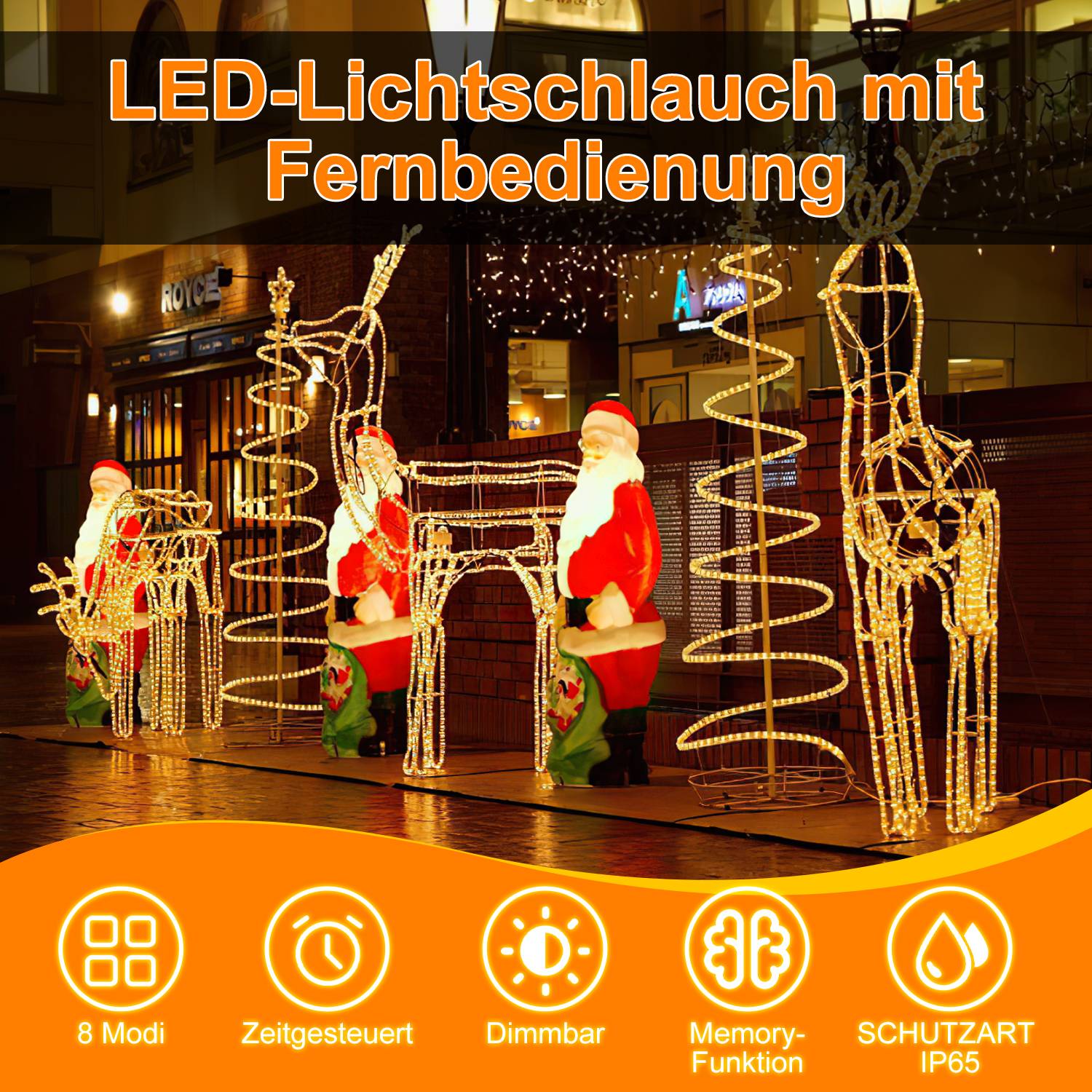 LED Lichtschlauch Komplett Set mit Zubehör Lichterkette Beleuchtung Gelb 10 Meter LED für Drinnen/Draußen Weihnachten Beleuchtung Dekoration Lichte