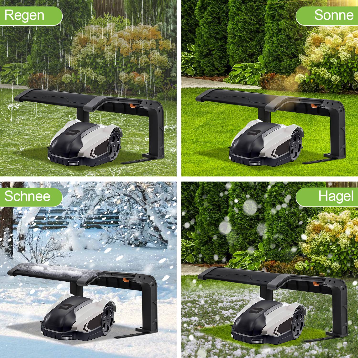 Rasenmäher Garage Rasen Roboter Haube Mähroboter Dach Rasenroboter Sonnenschutz Pulverbeschichtet 72x56x36 cm Schwarz