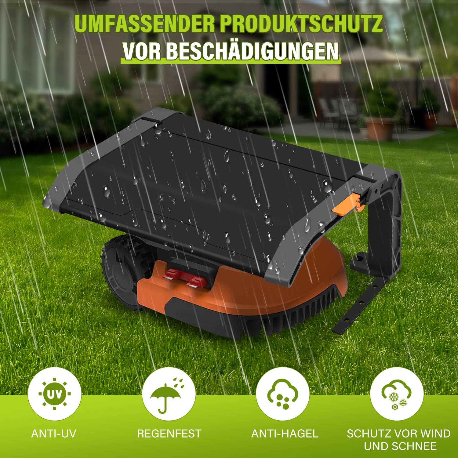 Rasenmäher Garage Rasen Roboter Haube Mähroboter Dach Rasenroboter Sonnenschutz Pulverbeschichtet 72x56x36 cm Schwarz
