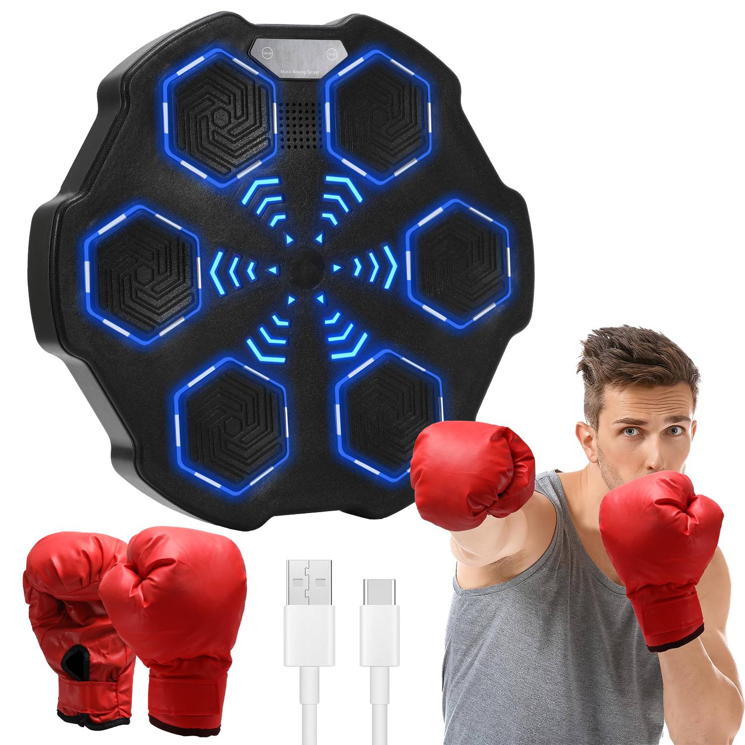 Boxmaschine Wandmontage Bluetooth Musik Boxing Boxautomat Rhythmus-Reaktionstrainer, wandmontierter Schlagtrainer mit 9 Geschwindigkeiten