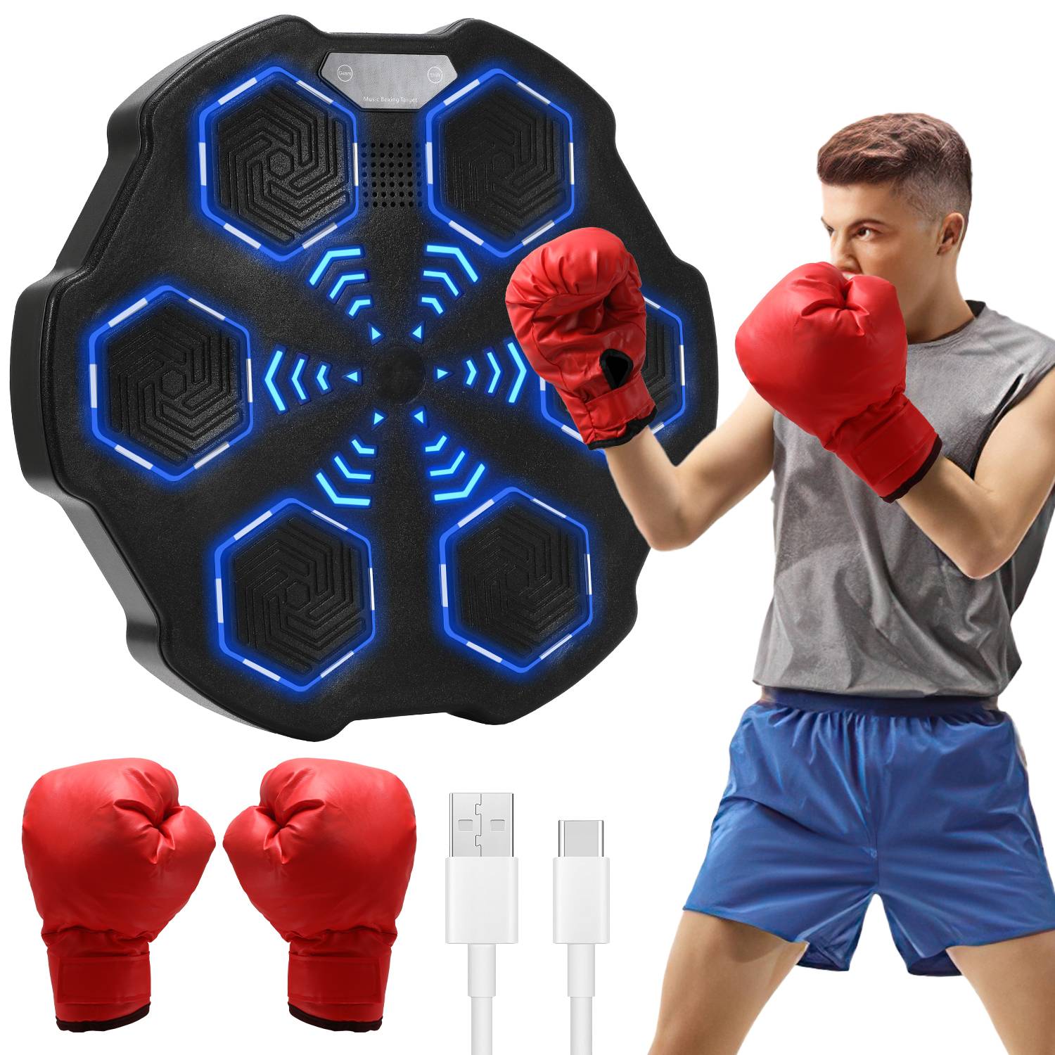 Boxmaschine mit Musik, Boxtrainingsausrüstung mit Boxhandschuhen mit 9 Geschwindigkeiten für Heimtraining/Boxtraining