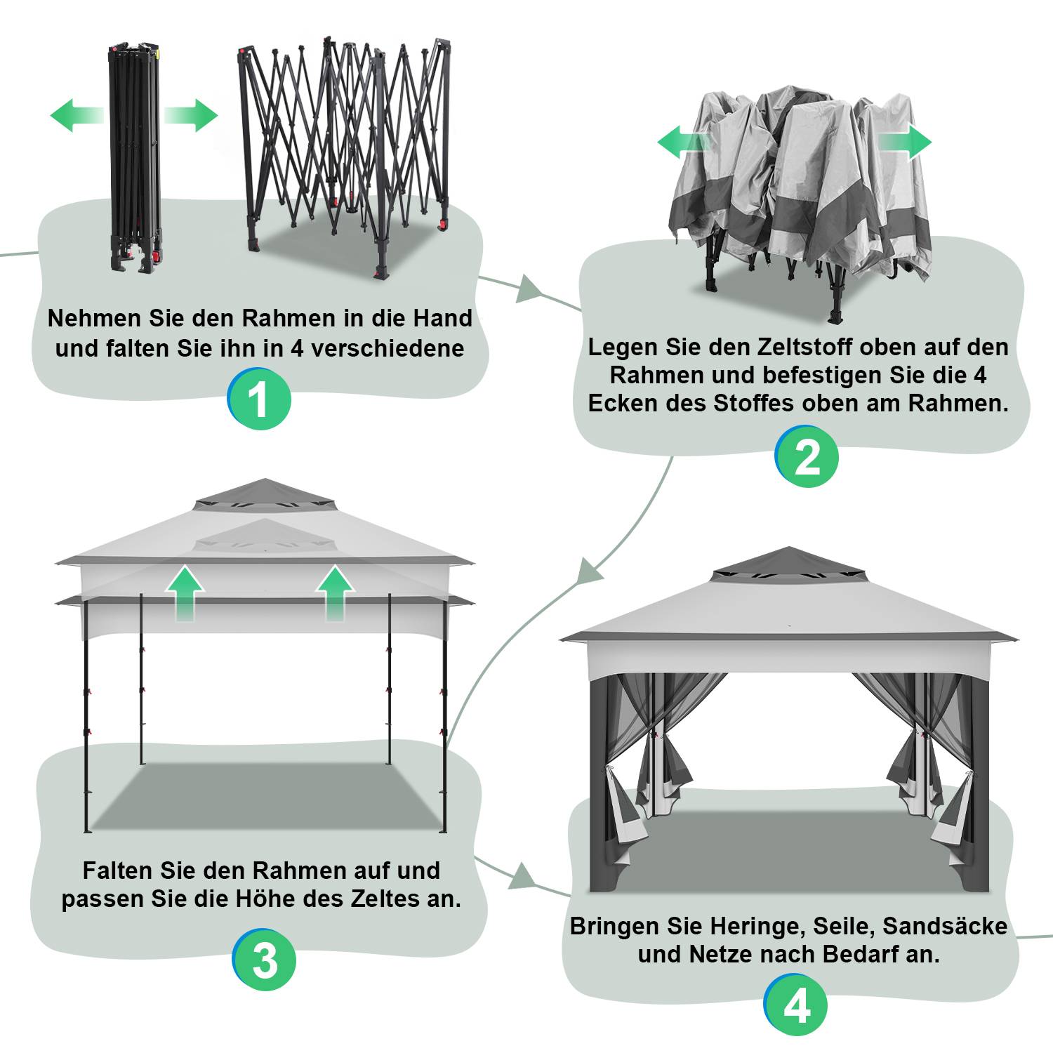Pavillon Pop-up Faltpavillon 3.3x3.3x2.7M Sonnenschirm Pavillon mit Moskitonetz inkl Tragetasche inkl Pavillon Sandsäcke UV-Schutz Doppeltes Dach