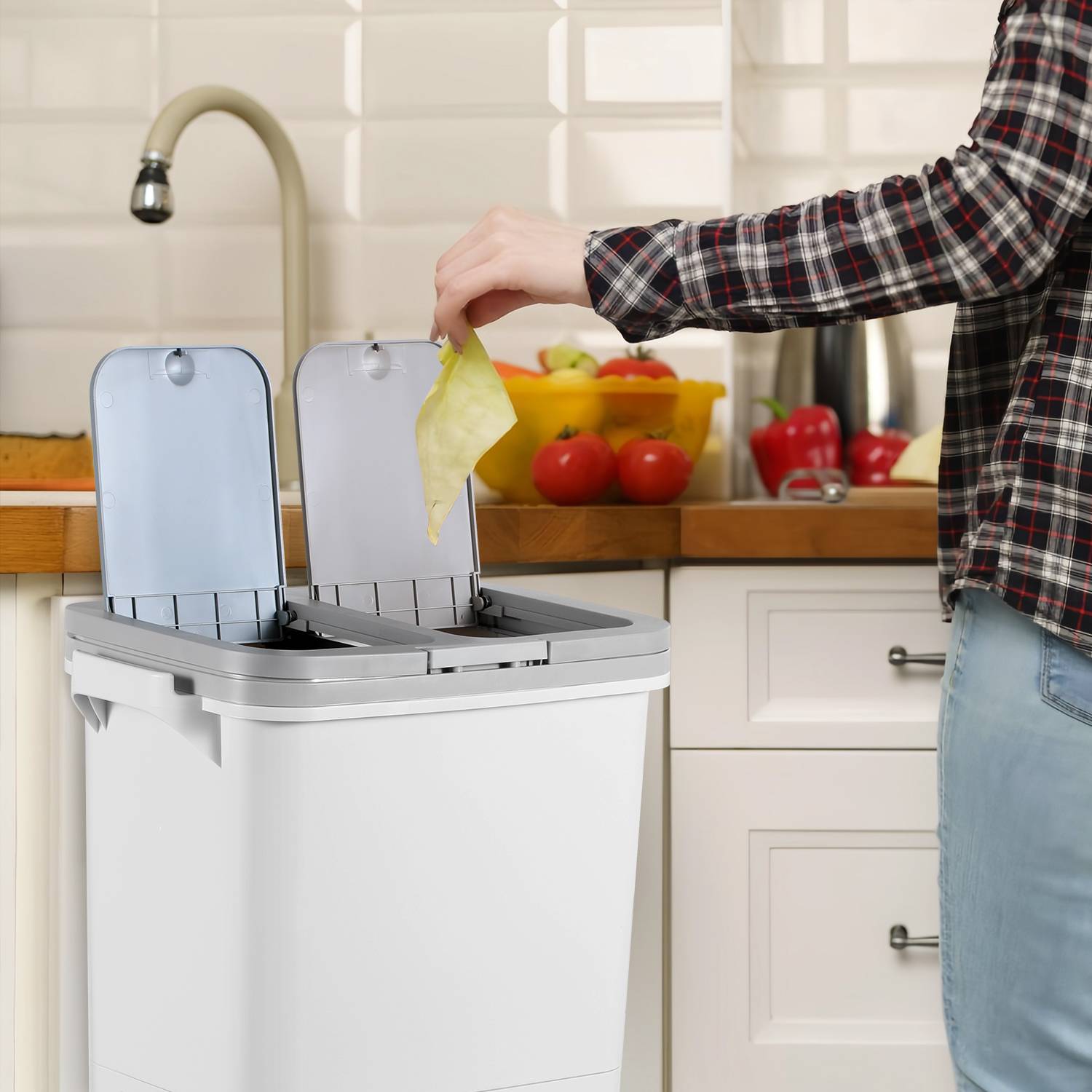 42L Abfalleimer Mülleimer Küche Müllsortier 4 Fächer Recycler Lagerschrank Pedal