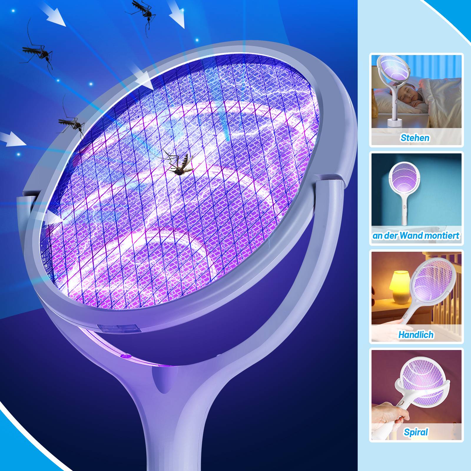 5 in 1 Elektrische Fliegenklatsche Fliegenfänger Mücken Insektenvernichter USB Wiederaufladbar Set Mückenklatsche Insektenfalle Insektenschutz