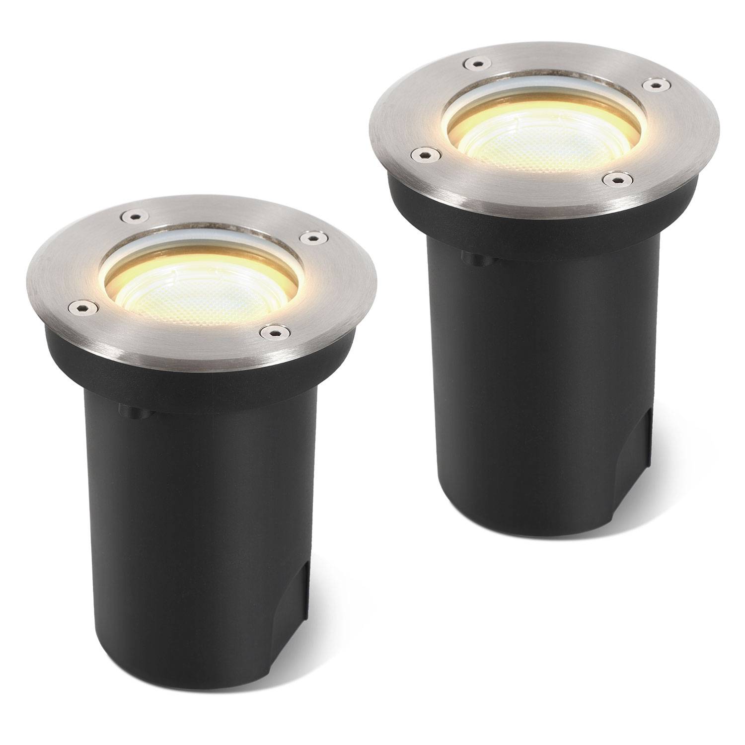 2x 3W Bodenleuchte Schwenkbar IP67 Außen LED Bodeneinbaustrahler Bodenstrahler Bodenlampe Warmweiß - Silber Gehäuse