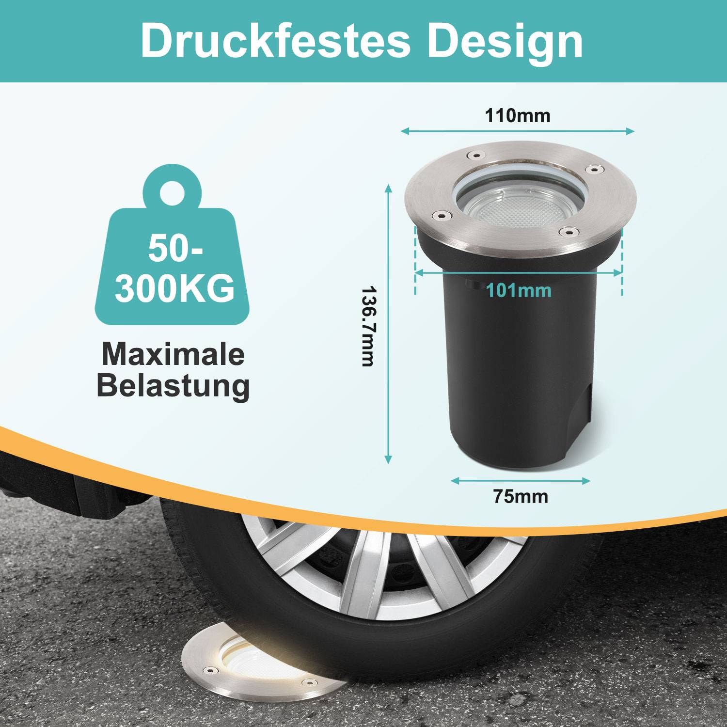 2x 3W Bodenleuchte Schwenkbar IP67 Außen LED Bodeneinbaustrahler Bodenstrahler Bodenlampe Neutralweiß - Silber Gehäuse