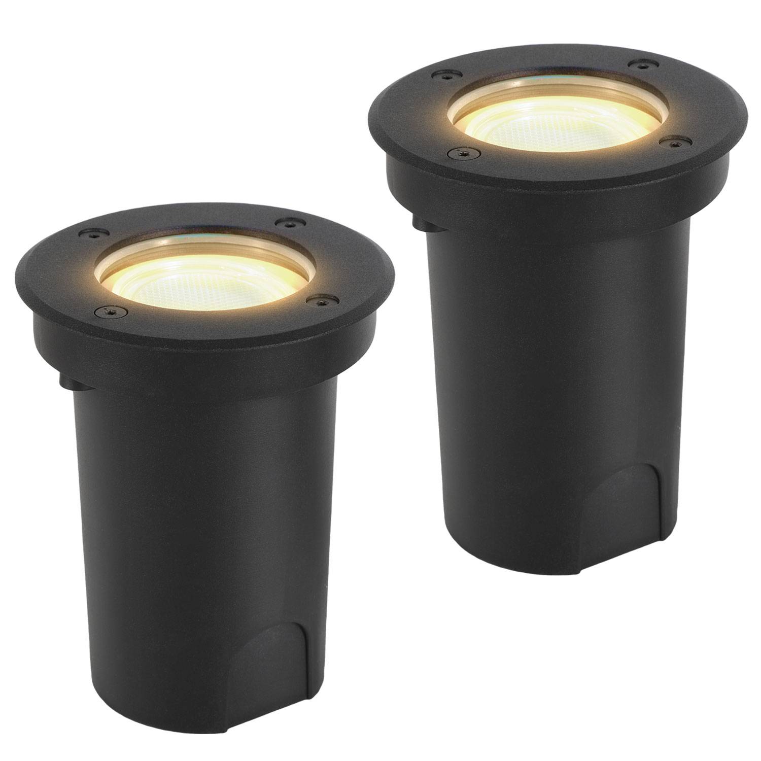 2x 3W Bodenleuchte Schwenkbar IP67 Außen LED Bodeneinbaustrahler Bodenstrahler Bodenlampe Warmweiß - Schwarz Gehäuse