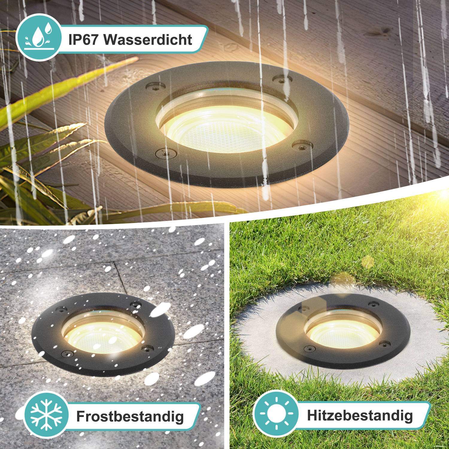 2x 3W Bodenleuchte Schwenkbar IP67 Außen LED Bodeneinbaustrahler Bodenstrahler Bodenlampe Warmweiß - Schwarz Gehäuse