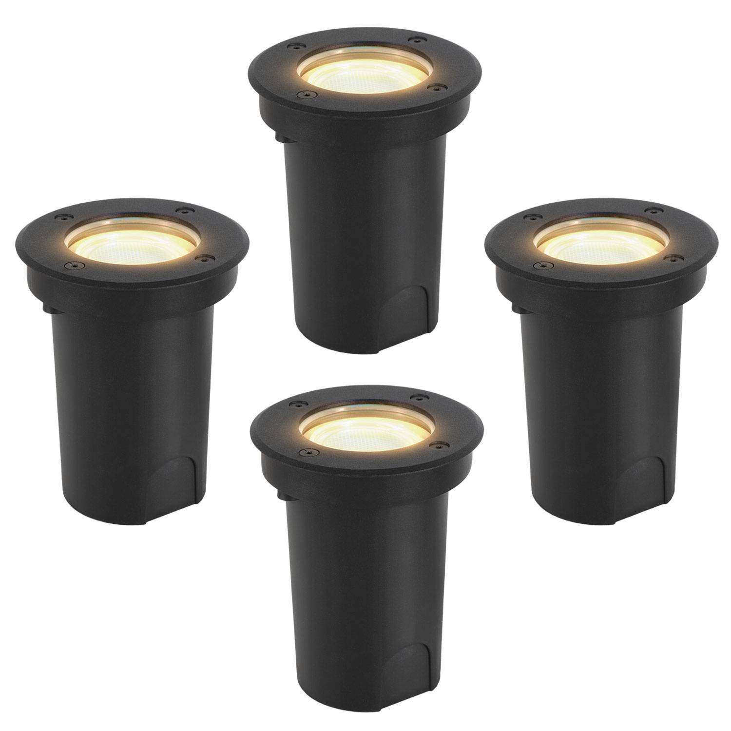 4x 3W Bodenleuchte Schwenkbar IP67 Außen LED Bodeneinbaustrahler Bodenstrahler Bodenlampe Warmweiß - Schwarz Gehäuse