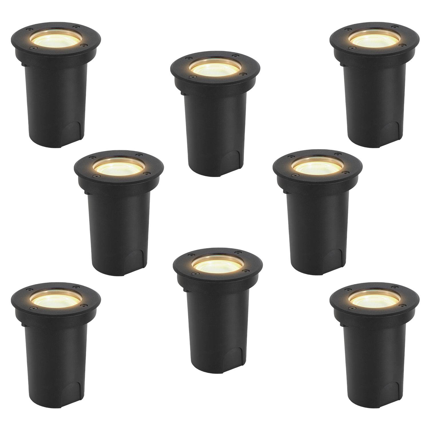 8x 3W Bodenleuchte Schwenkbar IP67 Außen LED Bodeneinbaustrahler Bodenstrahler Bodenlampe Warmweiß - Schwarz Gehäuse