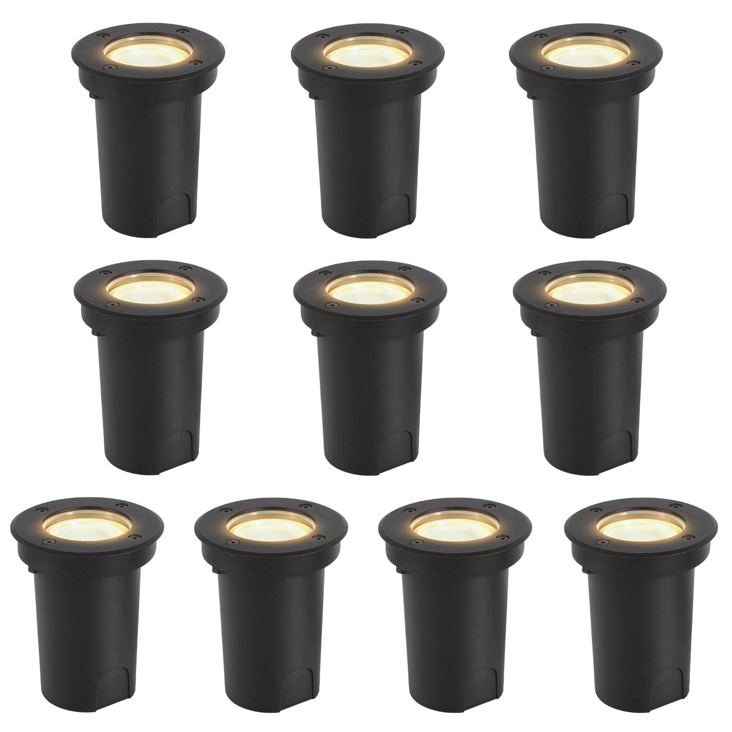 10x 3W Bodenleuchte Schwenkbar IP67 Außen LED Bodeneinbaustrahler Bodenstrahler Bodenlampe Warmweiß - Schwarz Gehäuse