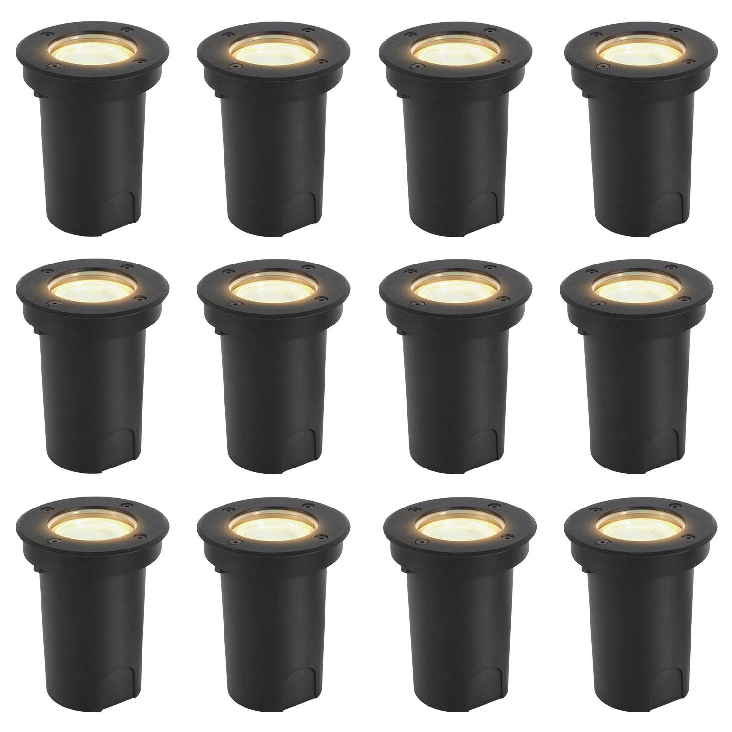 12x 3W Bodenleuchte Schwenkbar IP67 Außen LED Bodeneinbaustrahler Bodenstrahler Bodenlampe Warmweiß - Schwarz Gehäuse