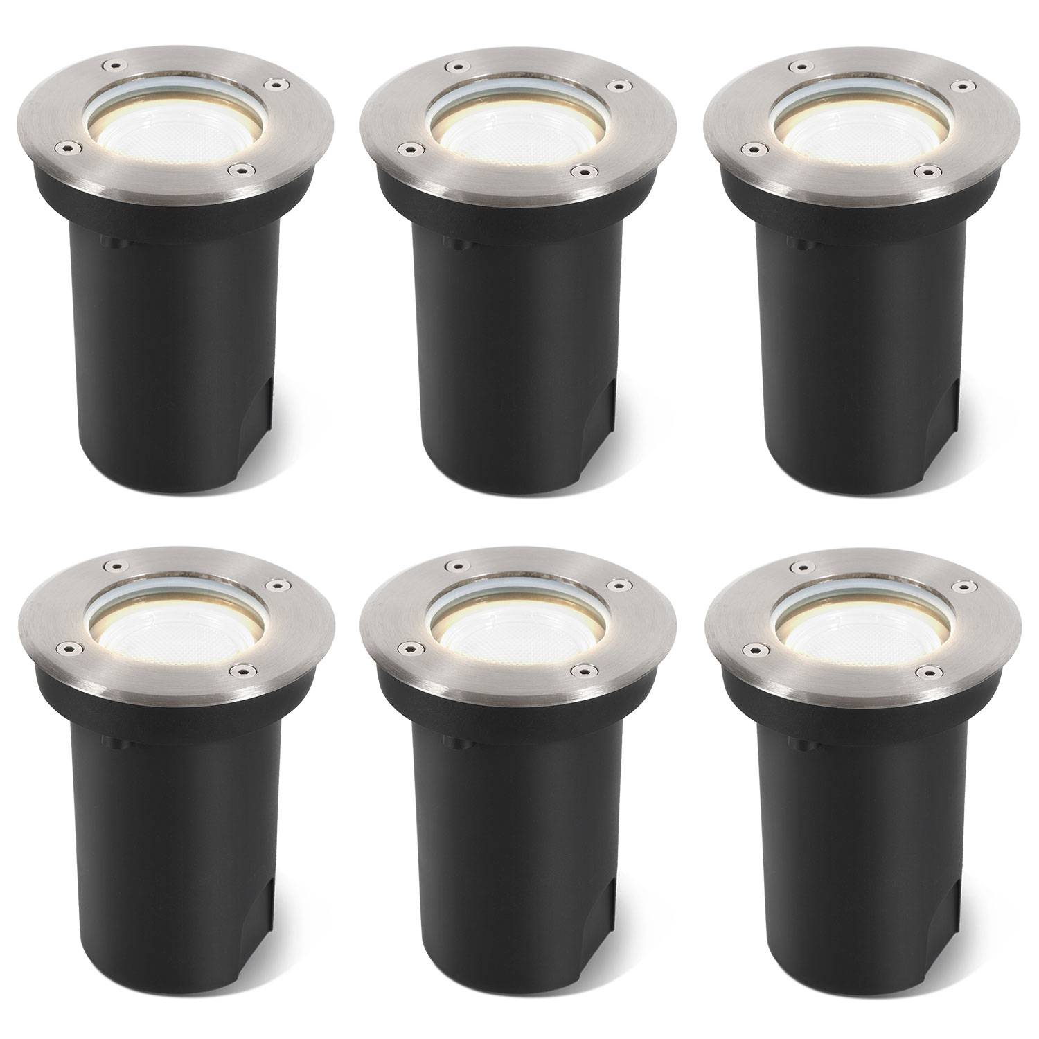 6x 3W Bodenleuchte Schwenkbar IP67 Außen LED Bodeneinbaustrahler Bodenstrahler Bodenlampe Neutralweiß - Silber Gehäuse