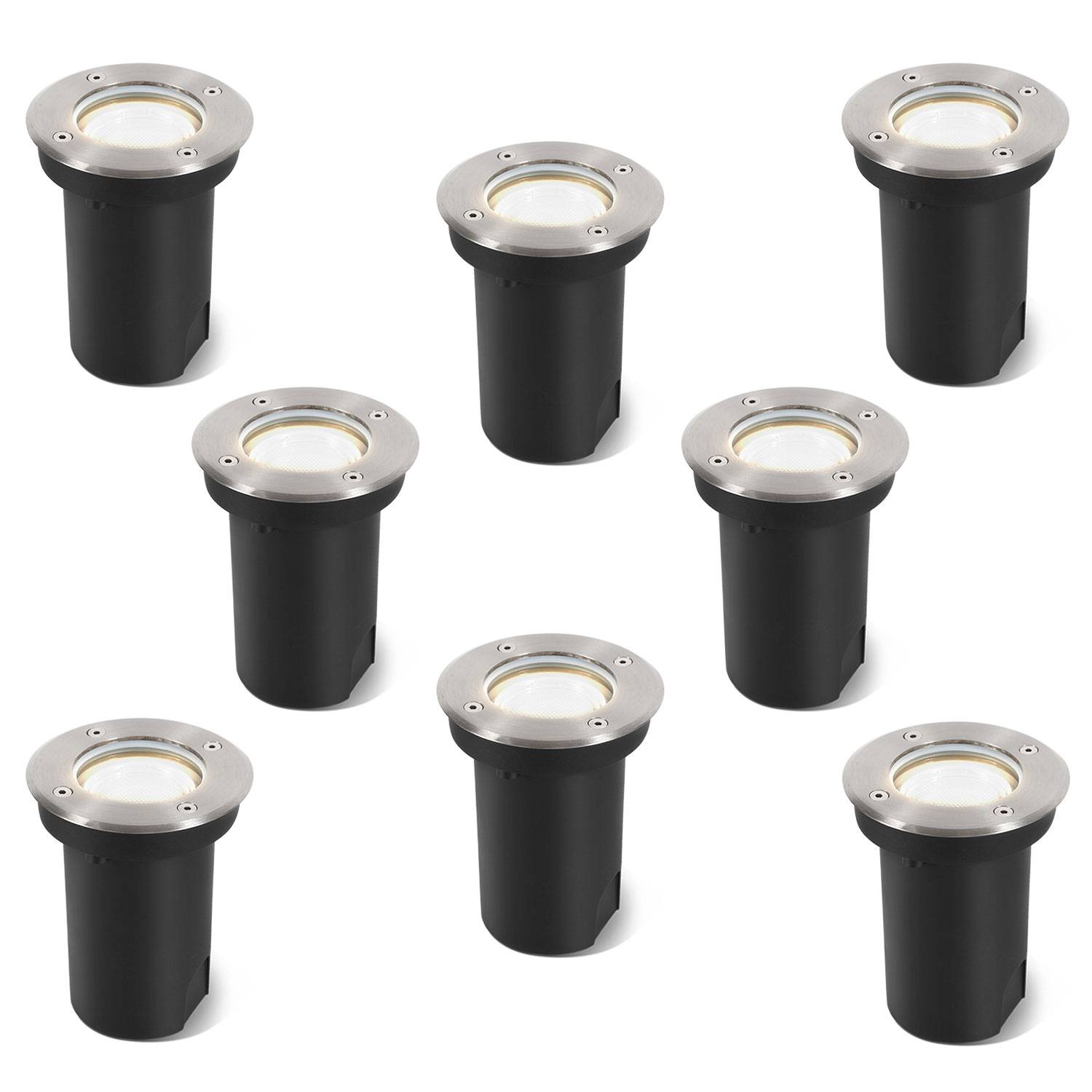 8x 3W Bodenleuchte Schwenkbar IP67 Außen LED Bodeneinbaustrahler Bodenstrahler Bodenlampe Neutralweiß - Silber Gehäuse