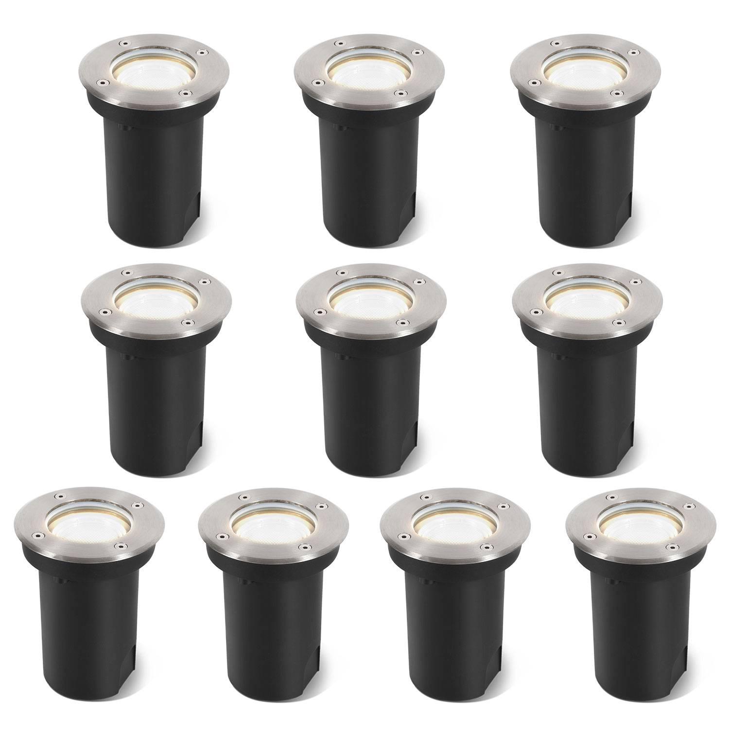 10x 3W Bodenleuchte Schwenkbar IP67 Außen LED Bodeneinbaustrahler Bodenstrahler Bodenlampe Neutralweiß - Silber Gehäuse