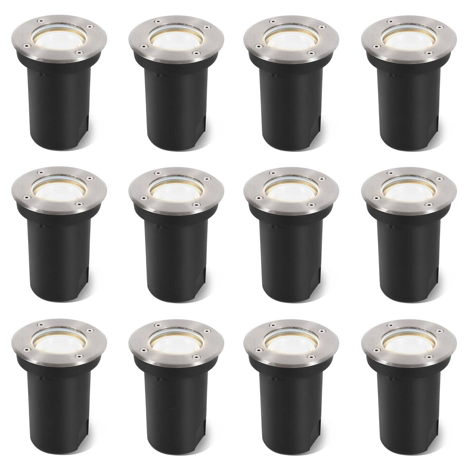12x 3W Bodenleuchte Schwenkbar IP67 Außen LED Bodeneinbaustrahler Bodenstrahler Bodenlampe Neutralweiß - Silber Gehäuse