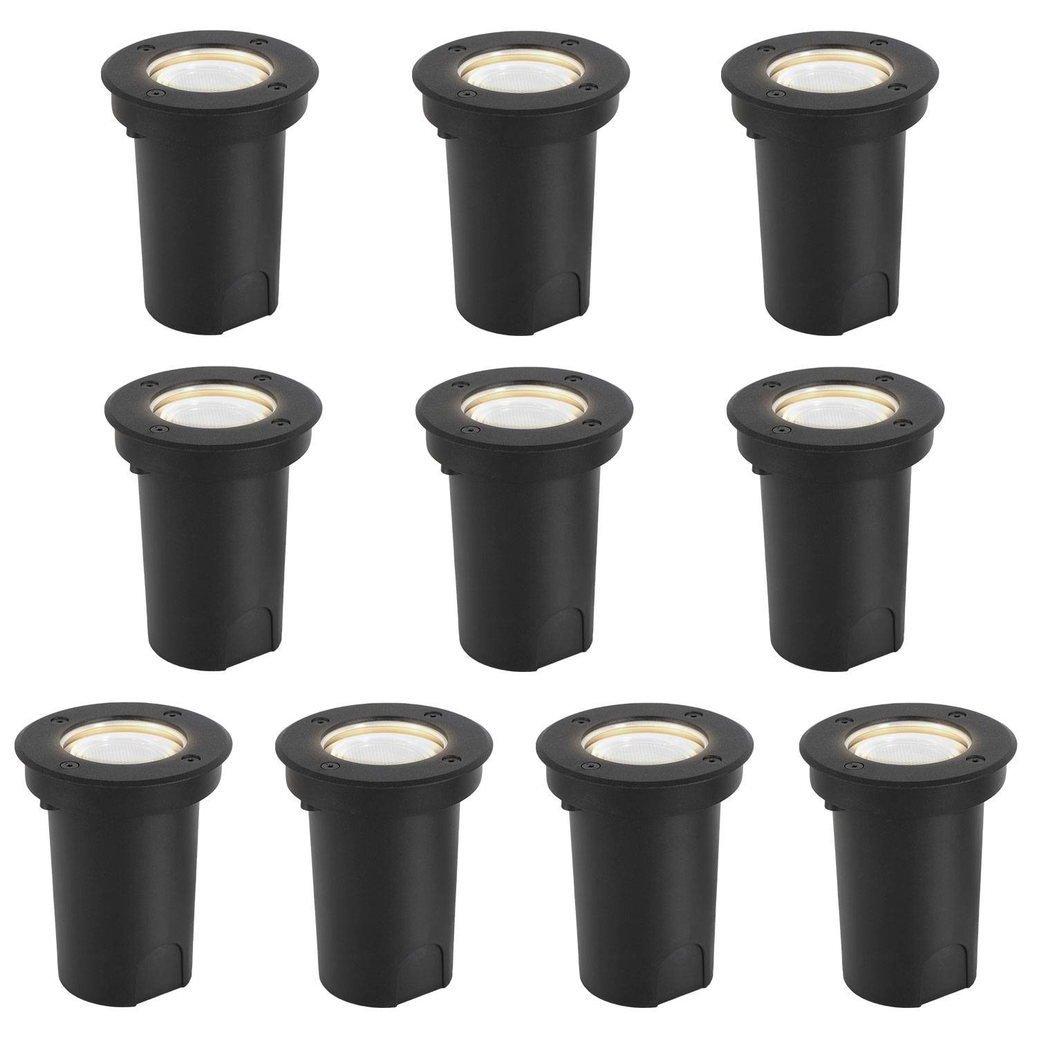 10x 3W Bodenleuchte Schwenkbar IP67 Außen LED Bodeneinbaustrahler Bodenstrahler Bodenlampe Neutralweiß - Schwarz Gehäuse