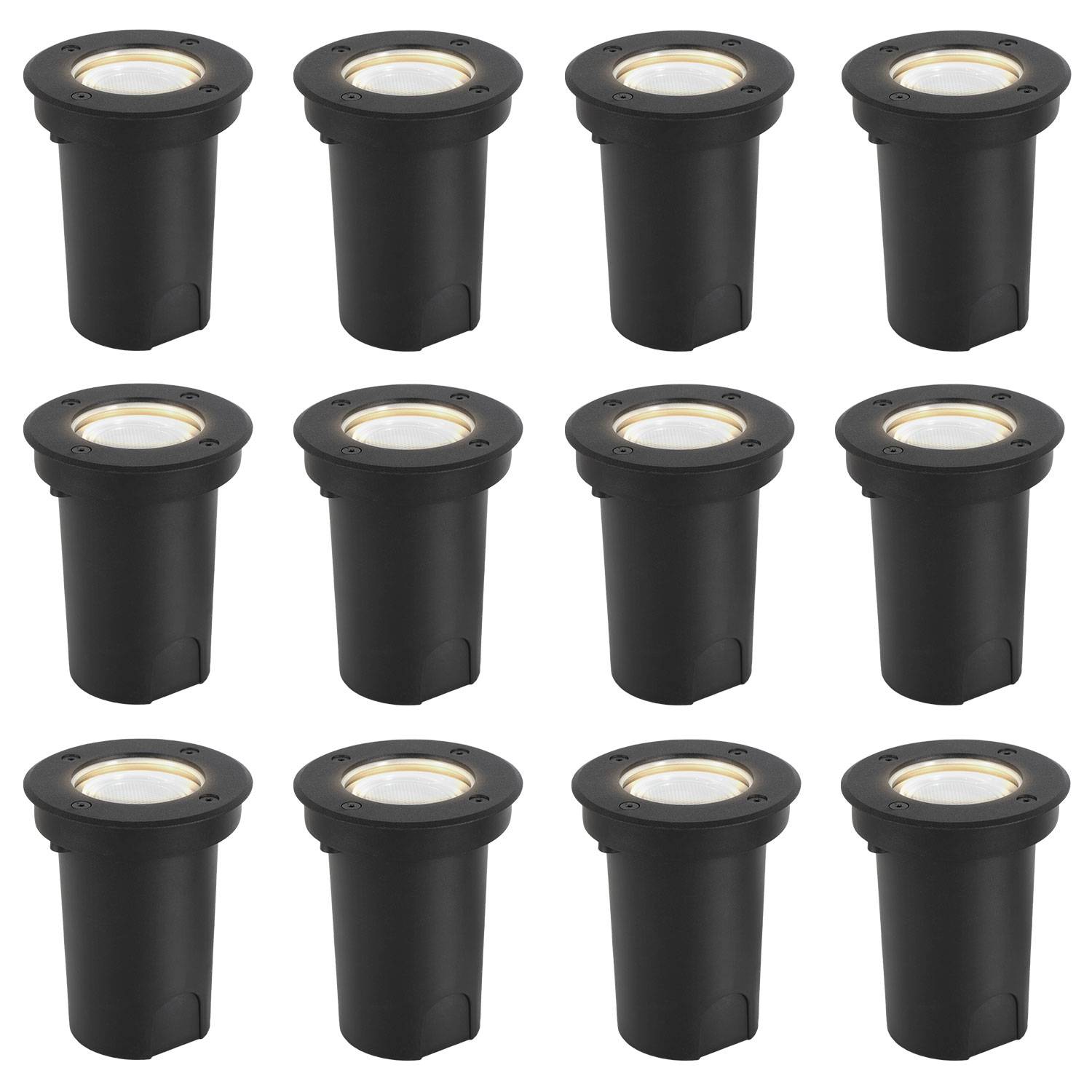12x 3W Bodenleuchte Schwenkbar IP67 Außen LED Bodeneinbaustrahler Bodenstrahler Bodenlampe Neutralweiß - Schwarz Gehäuse
