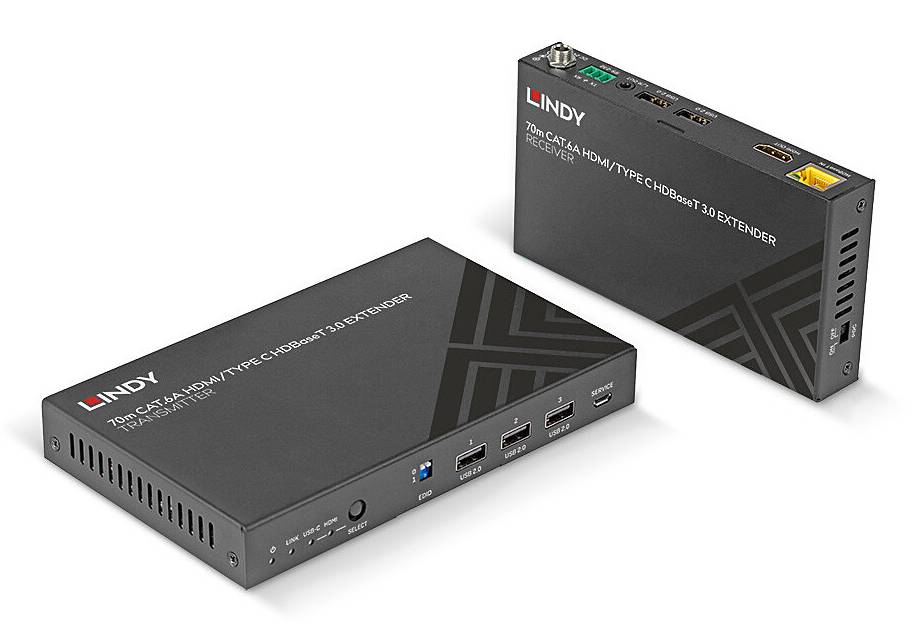 LINDY 70m Cat.6A TypeC & HDMI HDBaseT 3.0 KVM Extender